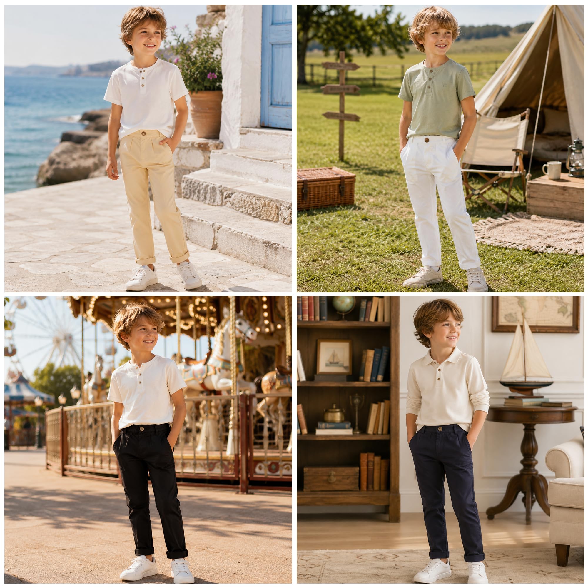 Mud Kingdom Pantalones rectos con parte delantera plana, cintura ajustable, uniforme escolar, con bolsillos