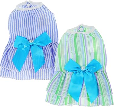 Dog Dresses for Small Dogs Girls, Stylish and Comfortable Design, Dog Dress, for Pet Parties and Daily Wear, S, Green Blue, 2 Pcs