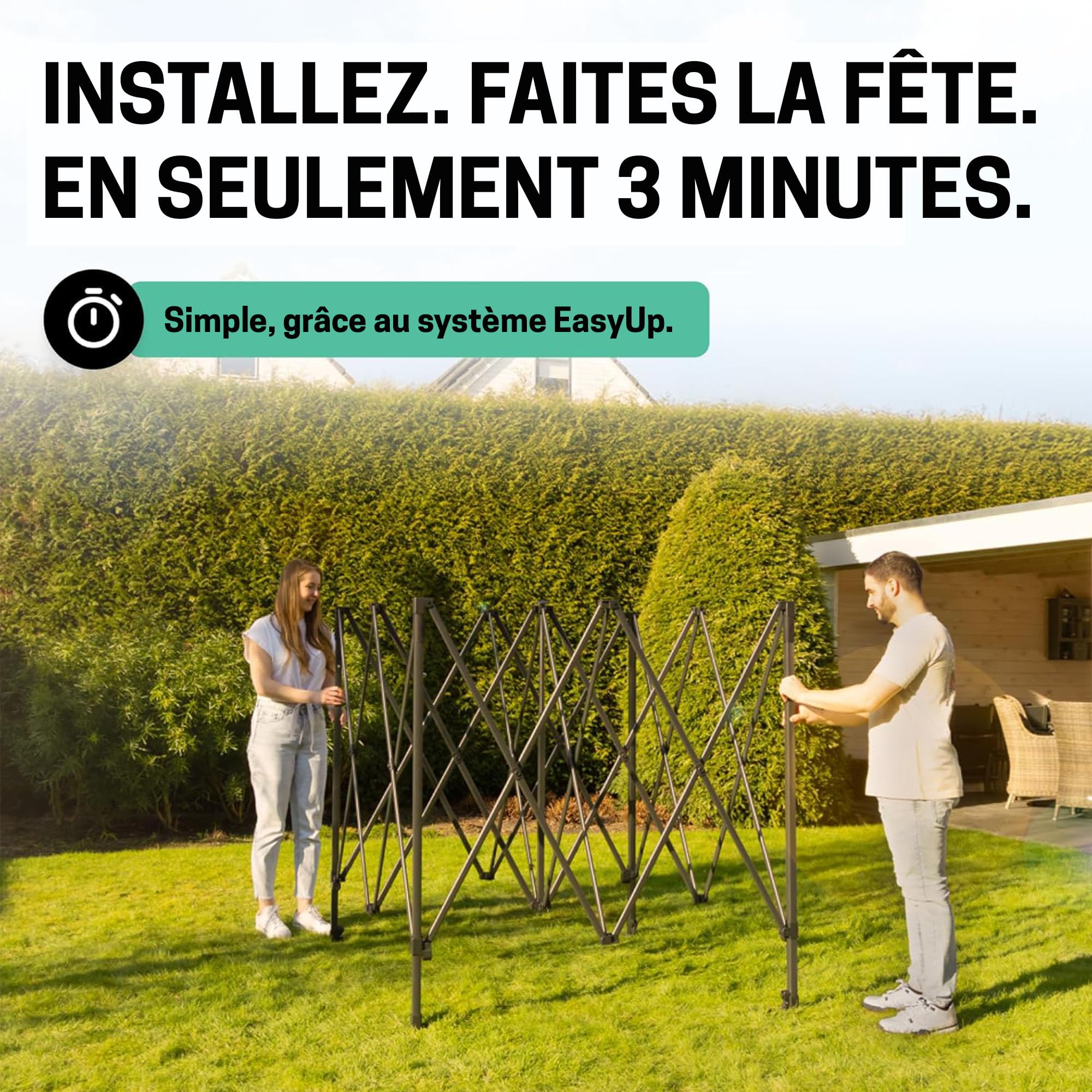 VONROC Tente Easy-Up - 3x3 m – Pliante - Design Modulaire : Auvent, Tonelle, Chapiteau, Marchés Saisons – Pliable – Imperméable – Cadre en Acier - Protection UV 50+ - Noir - Sac de Rangement Inclus