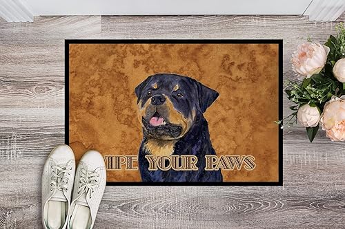 Miniatura 2 de Caroline's Treasures SS4880JMAT Rottweiler Wipe Your Paws - Felpudo para puerta delantera, 24 x 36 pulgadas, para interiores y exteriores, para