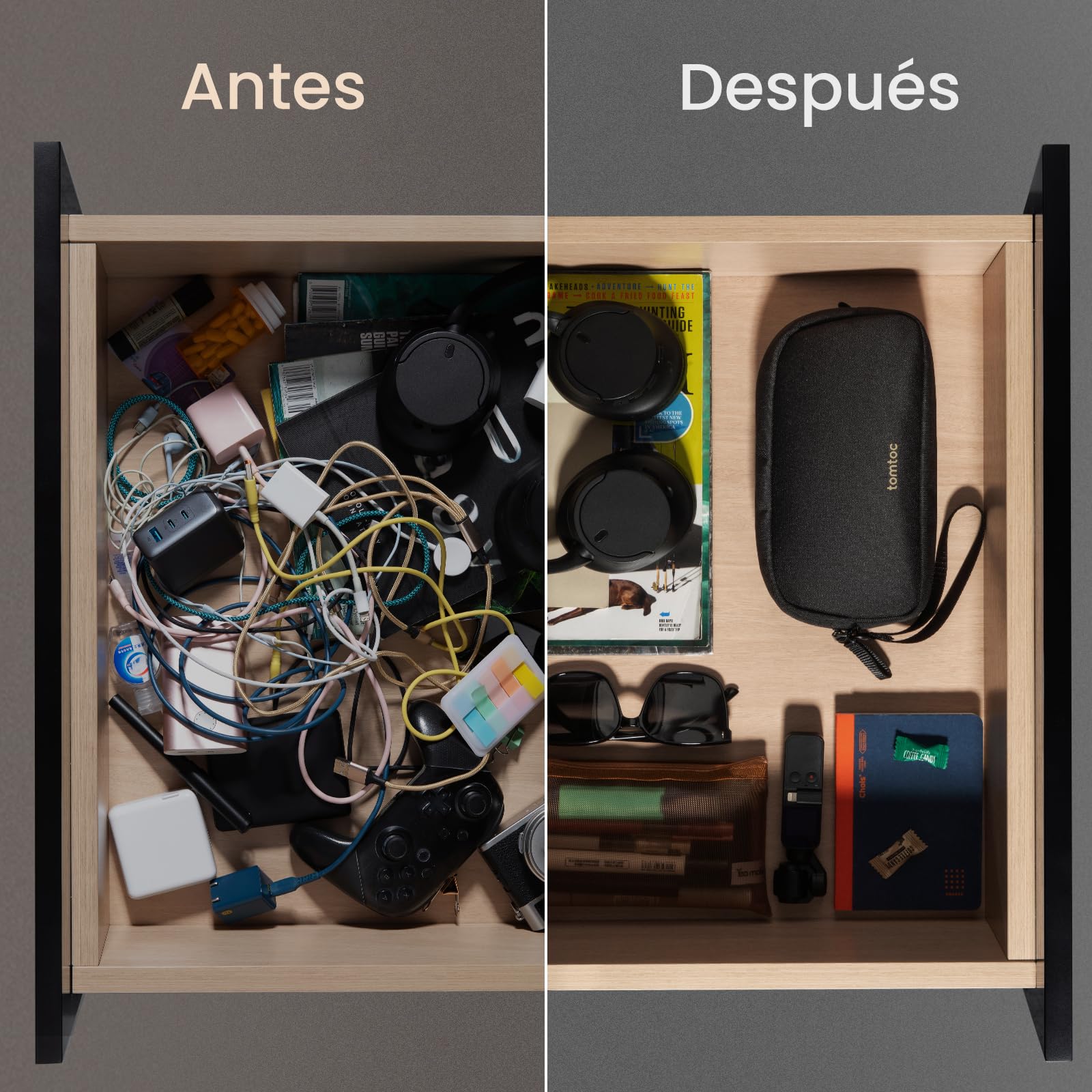 tomtoc Bolsa para Cables Accesorios, Organizador Cables Viaje, Bolsa Organizadora de Cables Portátil para Alimentación de Teléfono Móvil, Power Bank, Memoria USB, AirPods y Artículos de Uso Diario