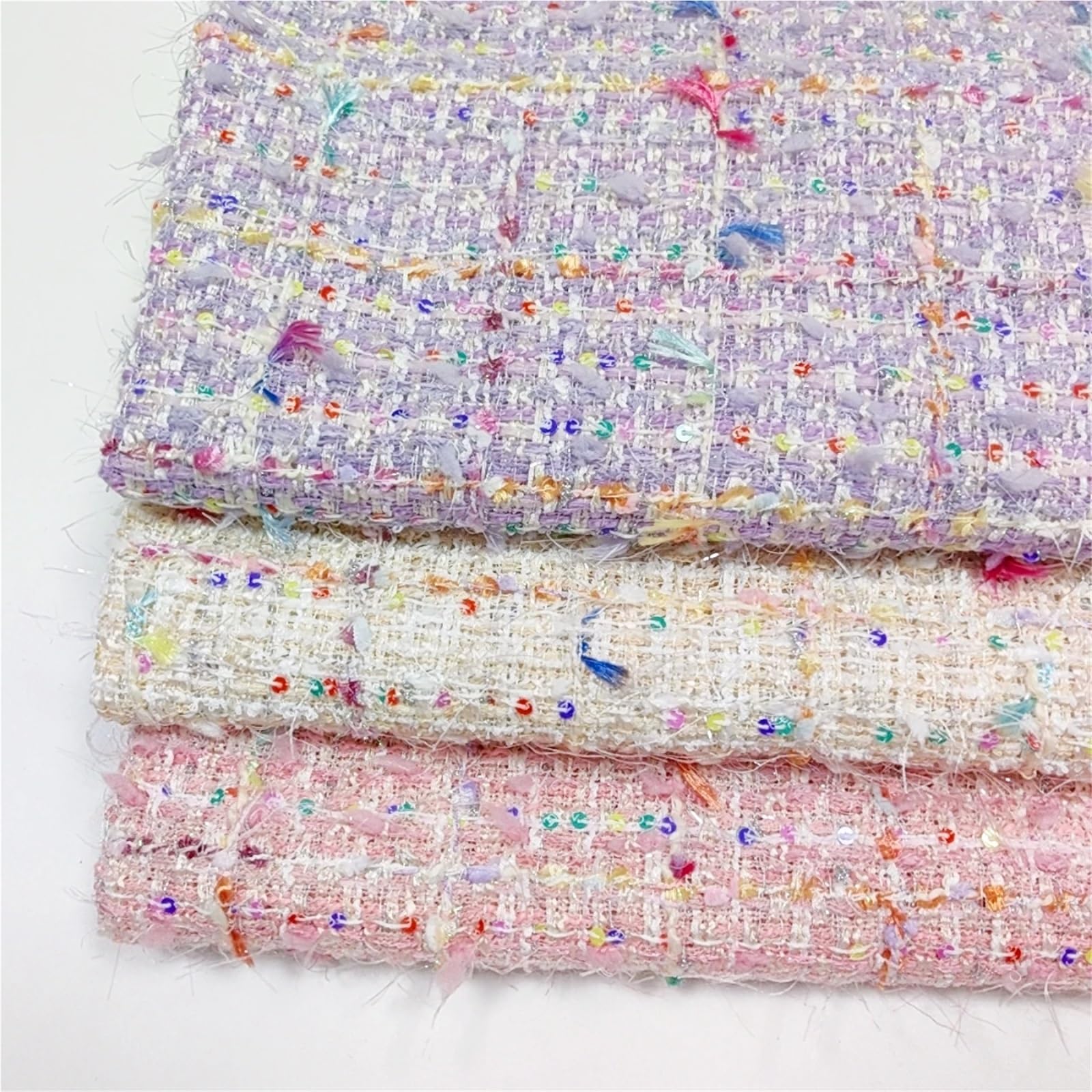 Tradycyjna tkanina tweedowa, Polyester Tweed Knitted Fabric Multicolor For DIY Sewing And Craft(Pink)