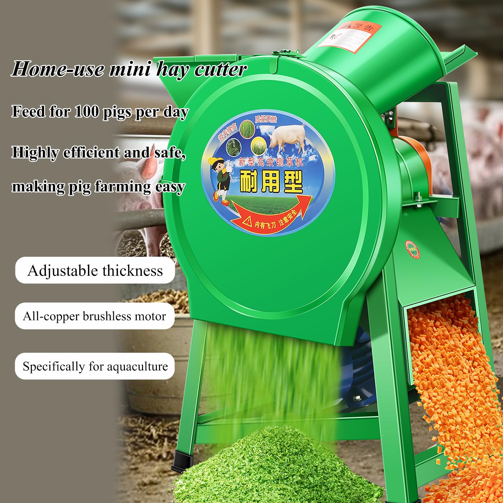 Cortadora De Heno Eléctrica, Trituradora De Forraje para Pollos, Patos, Cerdos Y Ganado Vacuno, con Grosor Ajustable, Corta El Heno En Cubos, Rodajas Y Trozos, para Granjas Y Gallineros.
