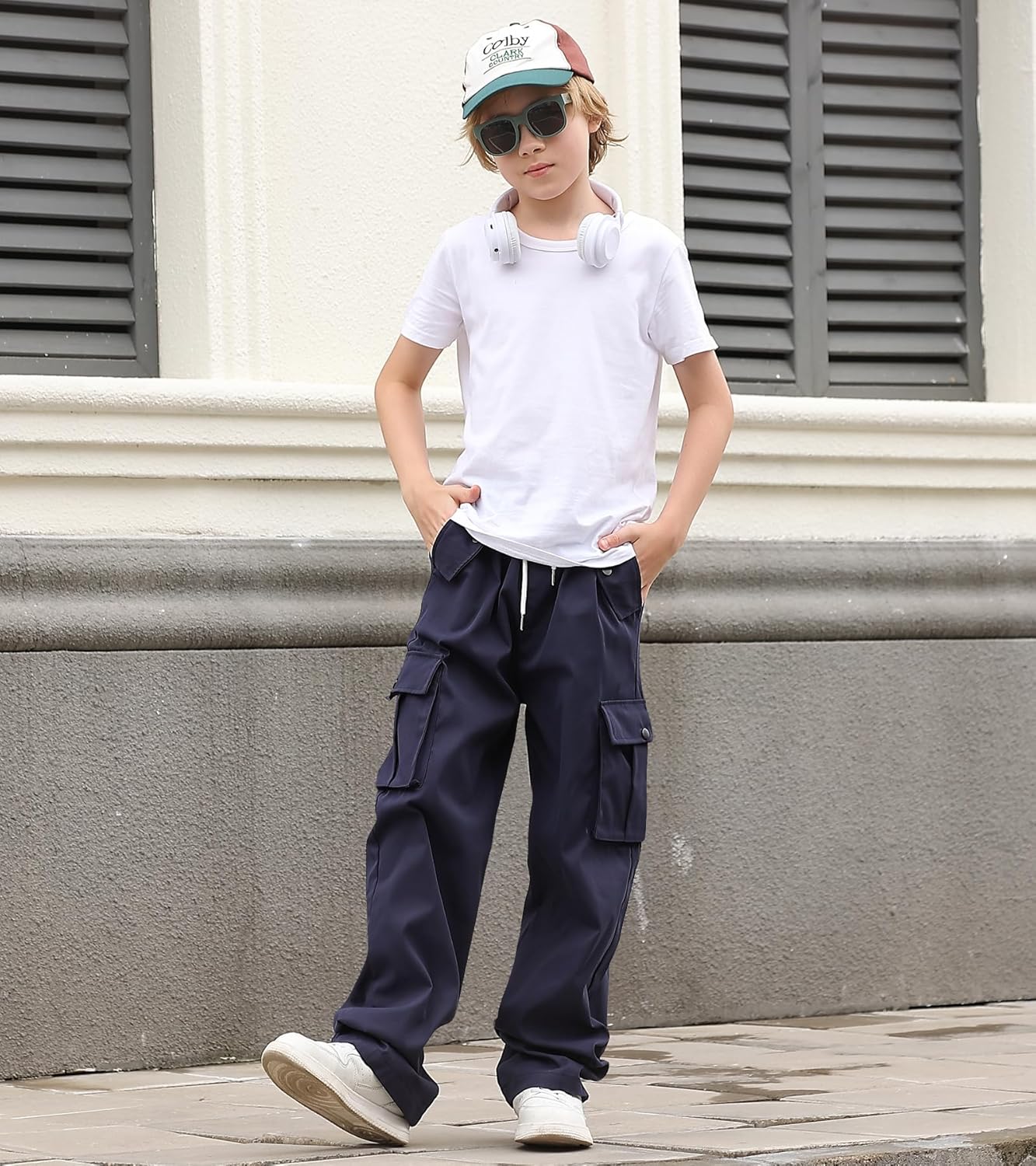Boys Cargo Pants Wide Leg Pants Teen Kids Drawstring Straight Trousers with Pockets Size 7-14 - Image 4