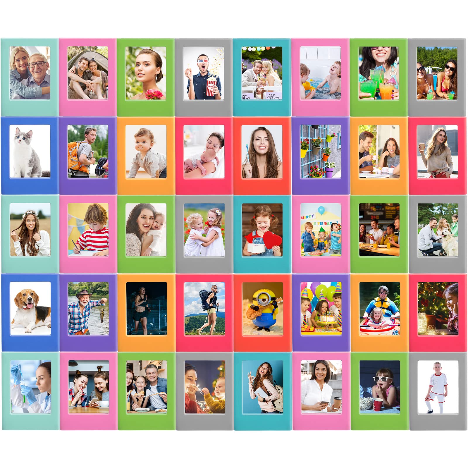 Magnetic Photo Picture Frame Cute Mini Table Photo Frame Holder 3 Inches Plastic Colorful Photo Display Compatible with Fujifilm Instax for Fridge Refrigerator Office (40 Packs)