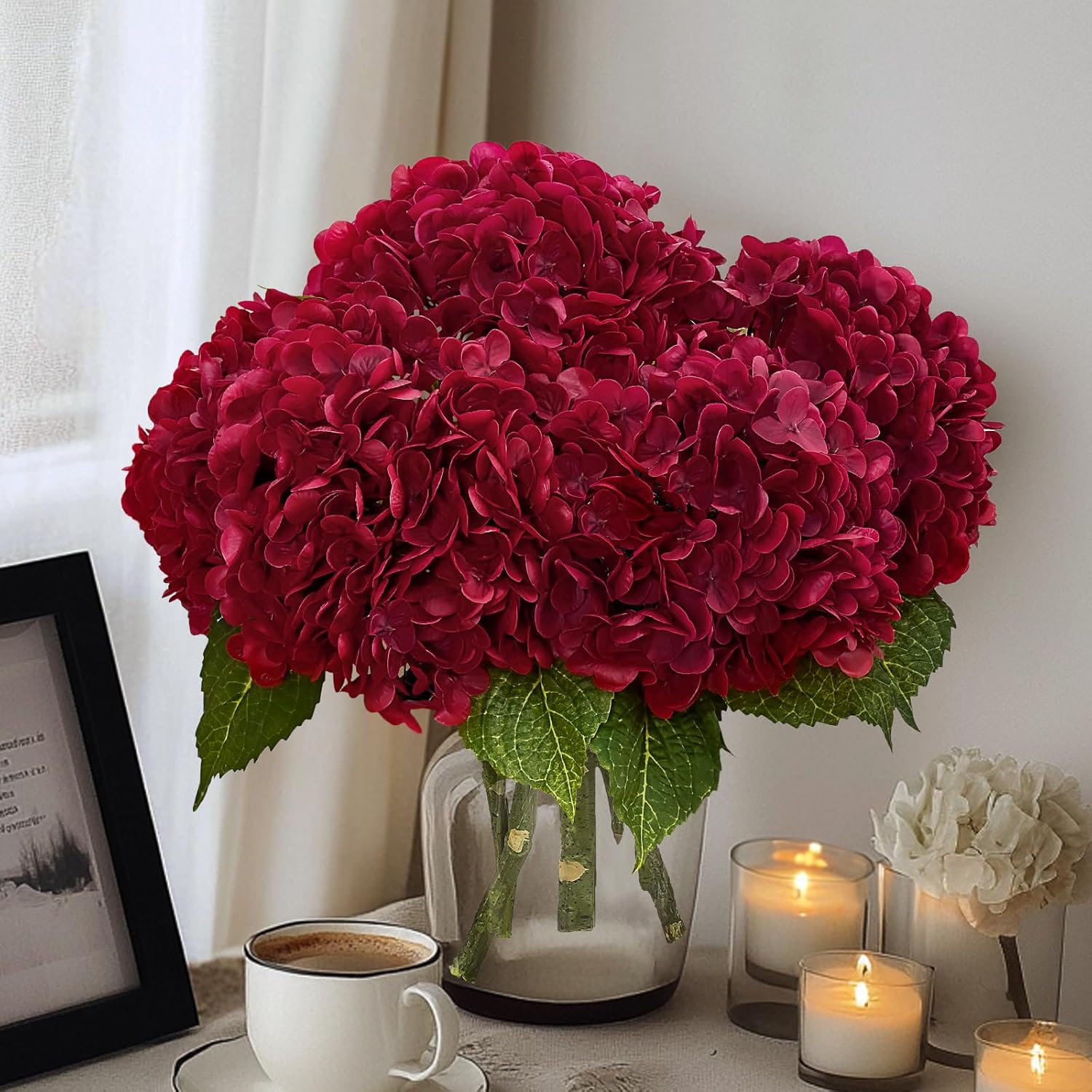 MARTINE MALL 3Pcs 21in Hydrangea Artificial Flowers, Latex Real Touch Hydrangeas Lifelike Large Hydrangea Flowers for Home Decor Party Arrangements Wedding Bouquets Centerpieces (Burgundy) - Image 8