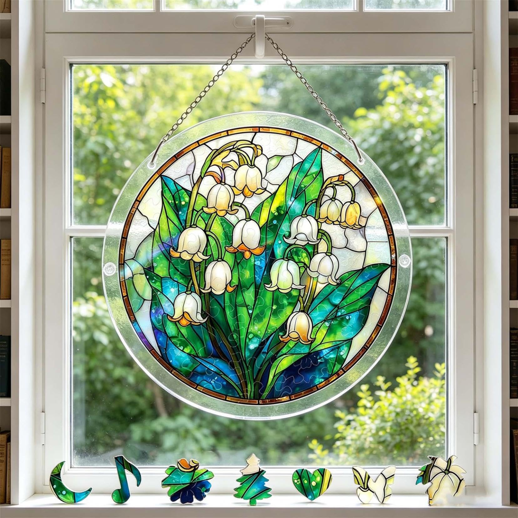 Acrylic Jigsaw Puzzle Suncatcher, Tree of Radiant Glass Puzzles – Jigsaw Puzzle Ornament for Doors Garden, Mother's Day Christmas Birthday Gifts for Women Men (Lily of the Valley)