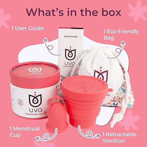 Miniatura 9 de UVA Kit de copa menstrual tamaño A  Juego de vasos de periodo reutilizable de flujo moderado  Copa de silicona suave a prueba de fugas,
