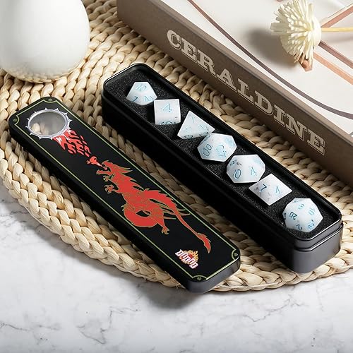 DNDND - Dados de helado D&D, 7 dados de resina de borde afilado con estuche de regalo para juego de mazmorras y dragones (sal marina)