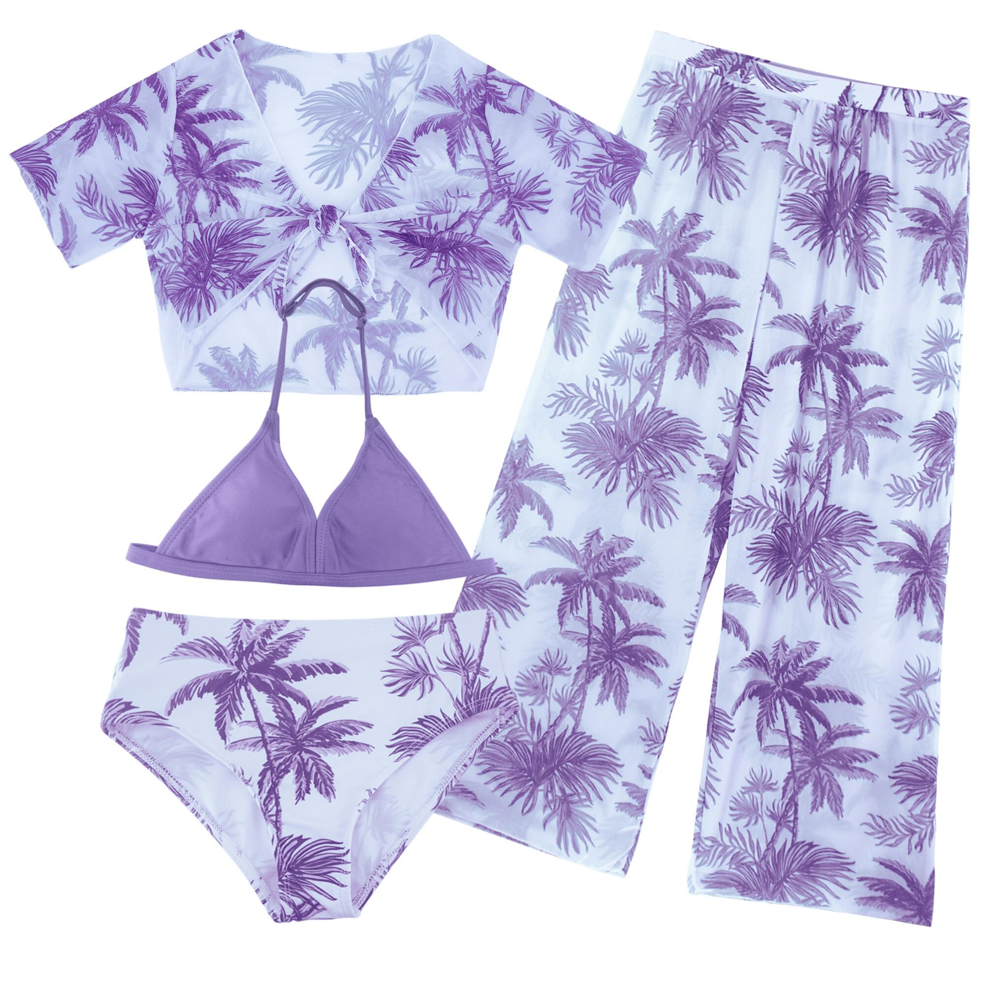 SEUAR Ensemble Bikini Fille 8-12 Ans Maillot de Bain Fille 4 Pièces Ensemble de Palge Fille Ados Fille d'été Vacance Plage Swimwear Set Girl