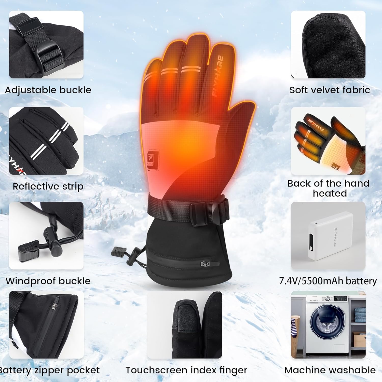Flyhare Heated Gloves for Women Men, Rechargeable Heated Gloves with Touchscreen, Waterproof Electric Gloves Rechargeable Hunting, Skiing, Outdoor Work