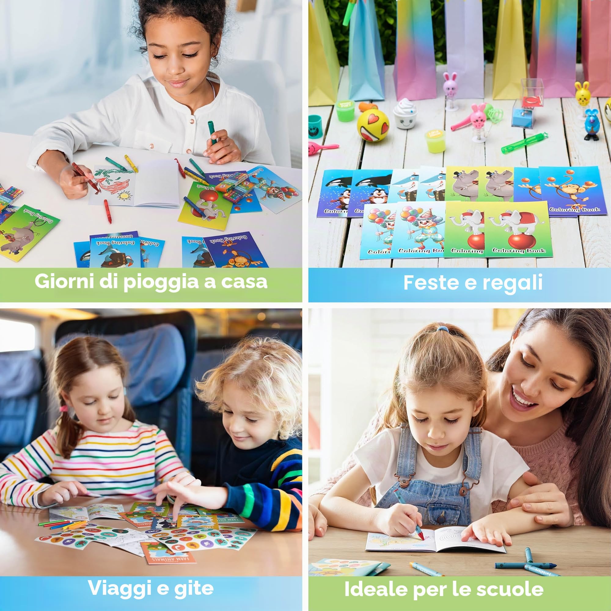 THE TWIDDLERS 72 Mini Libri da Colorare (A6) con 18 Scatole di Pastelli a Cera (4 per scatola) - Set Creativo per Feste di Bambini, Regalini di Fine Compleanno e Premi Scolastici
