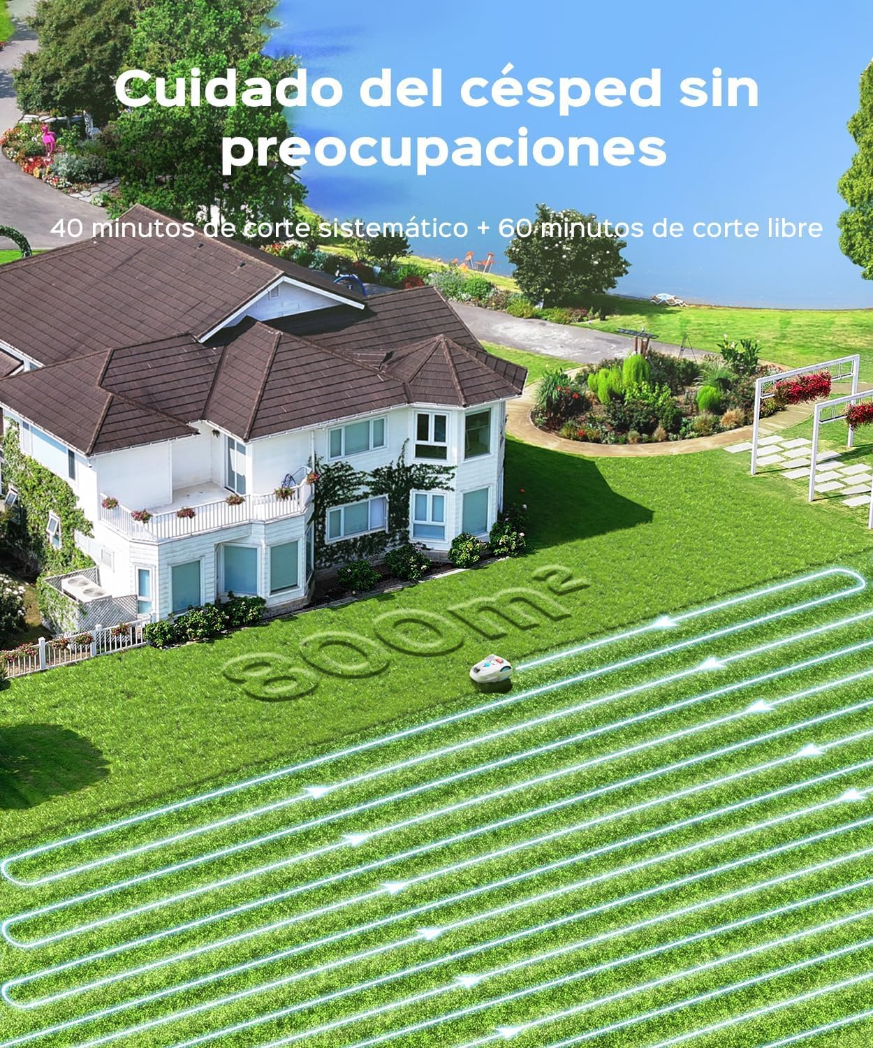 YARDCARE M800Plus Robot Cortacésped sin Cable Perimetral, Posicionamiento GPS + 3D Visión, Robot Cortacésped sin Cables, Modo de Corte en U,800 m², Carga Automática, App, Detección de 150 Obstáculos