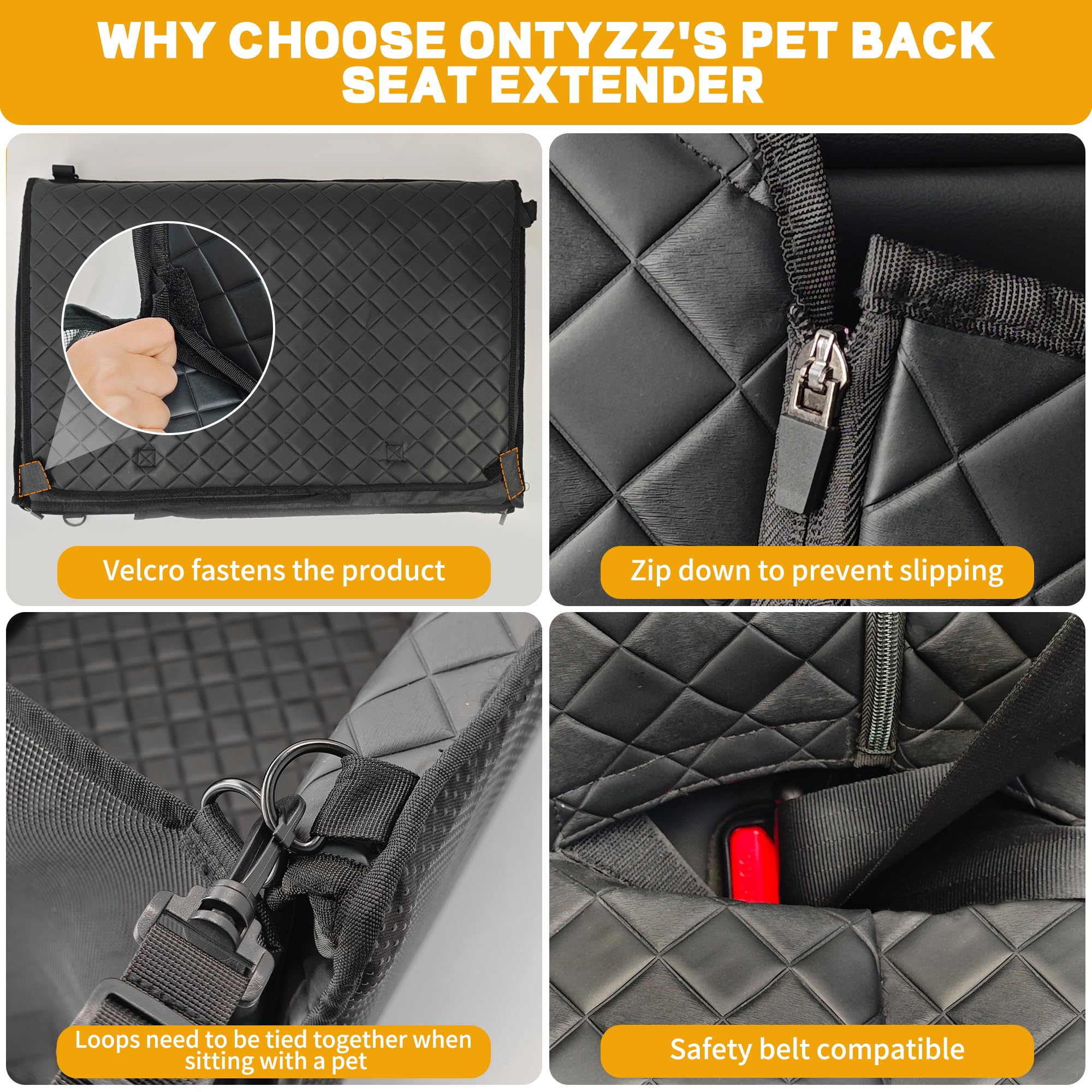 ONTYZZ Extensor de Asiento de Coche para Perros Cuero PU Funda de Asiento Trasero para Mascotas con Fondo Duro Perros Hamaca Impermeable Protector Coche para Viajar con Perros