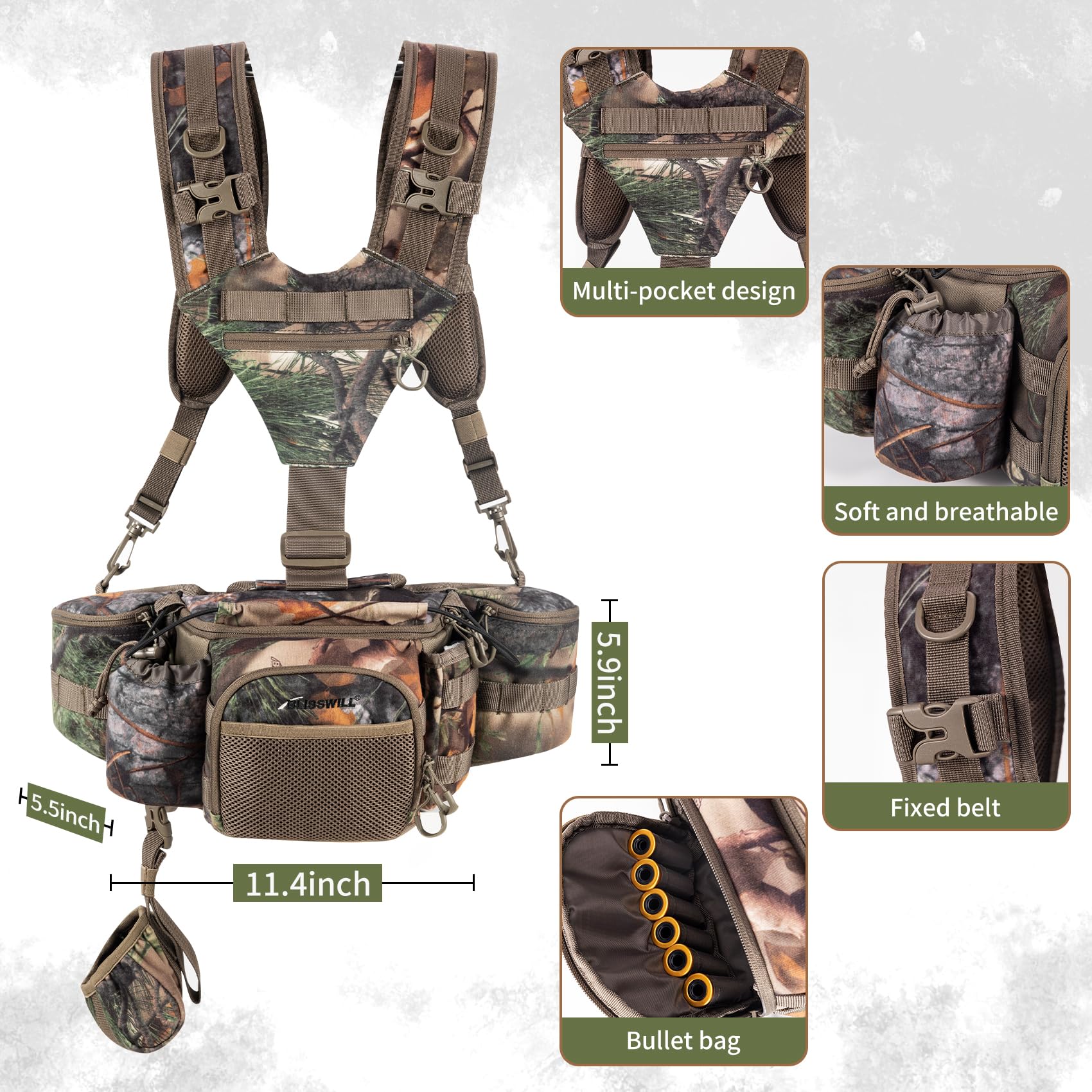 BLISSWILL Mochila de caza para hombres con bolsa de arnés, riñonera con soporte para el hombro, paquete de caza para rifle de arco, regalos de caza