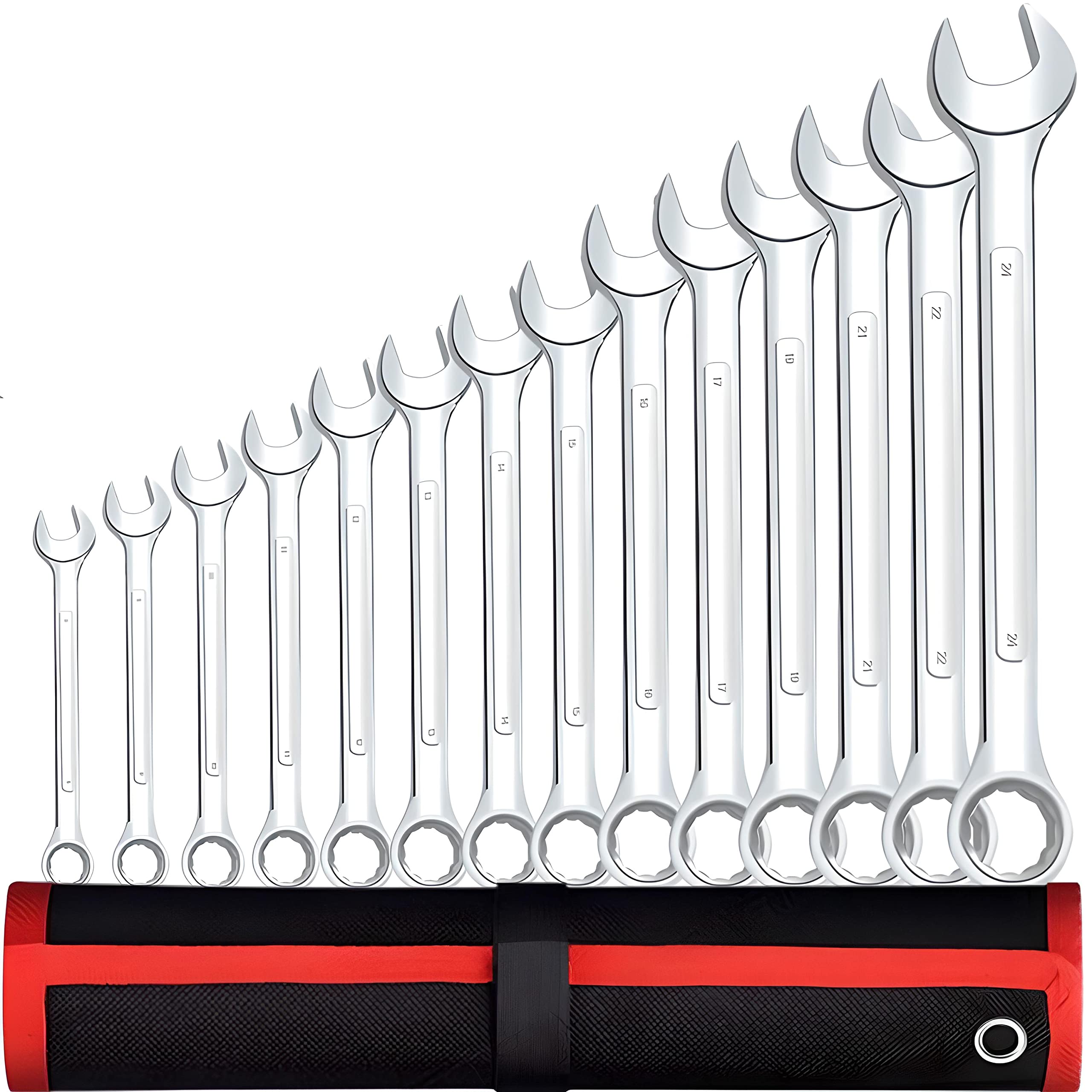 Retoo Juego de llaves combinadas con trinquete, 14 piezas, SW 8 – 24 mm, bolsa enrollable, herramientas manuales, en acero al cromo vanadio