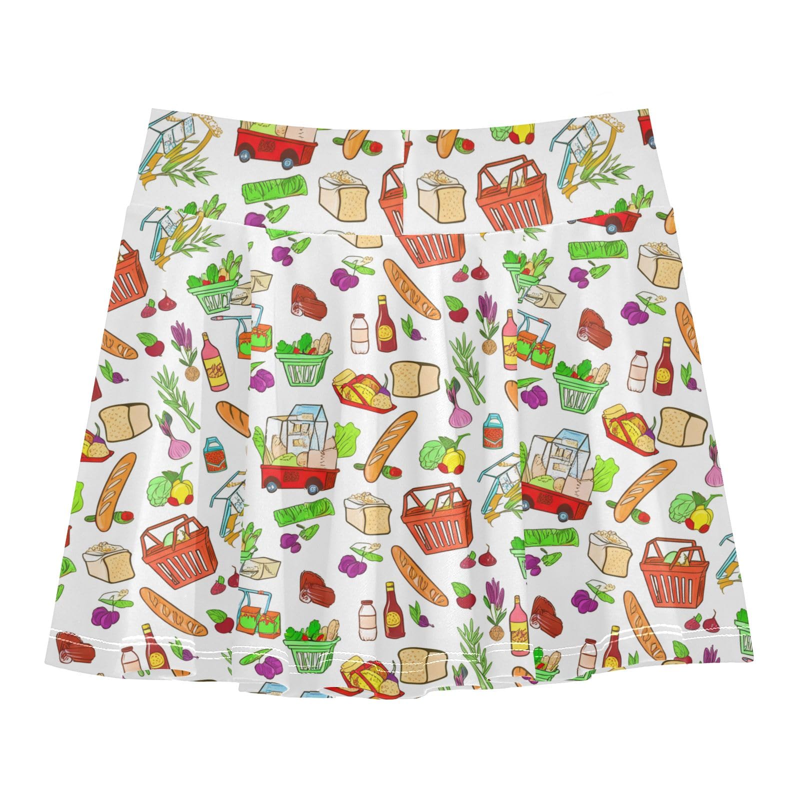 CHIFIGNO Cute Cartoon Bread White Girls' Athletic Skirt with Shorts Tennis Skort Active Dance Skirts with Pocket 3-4T