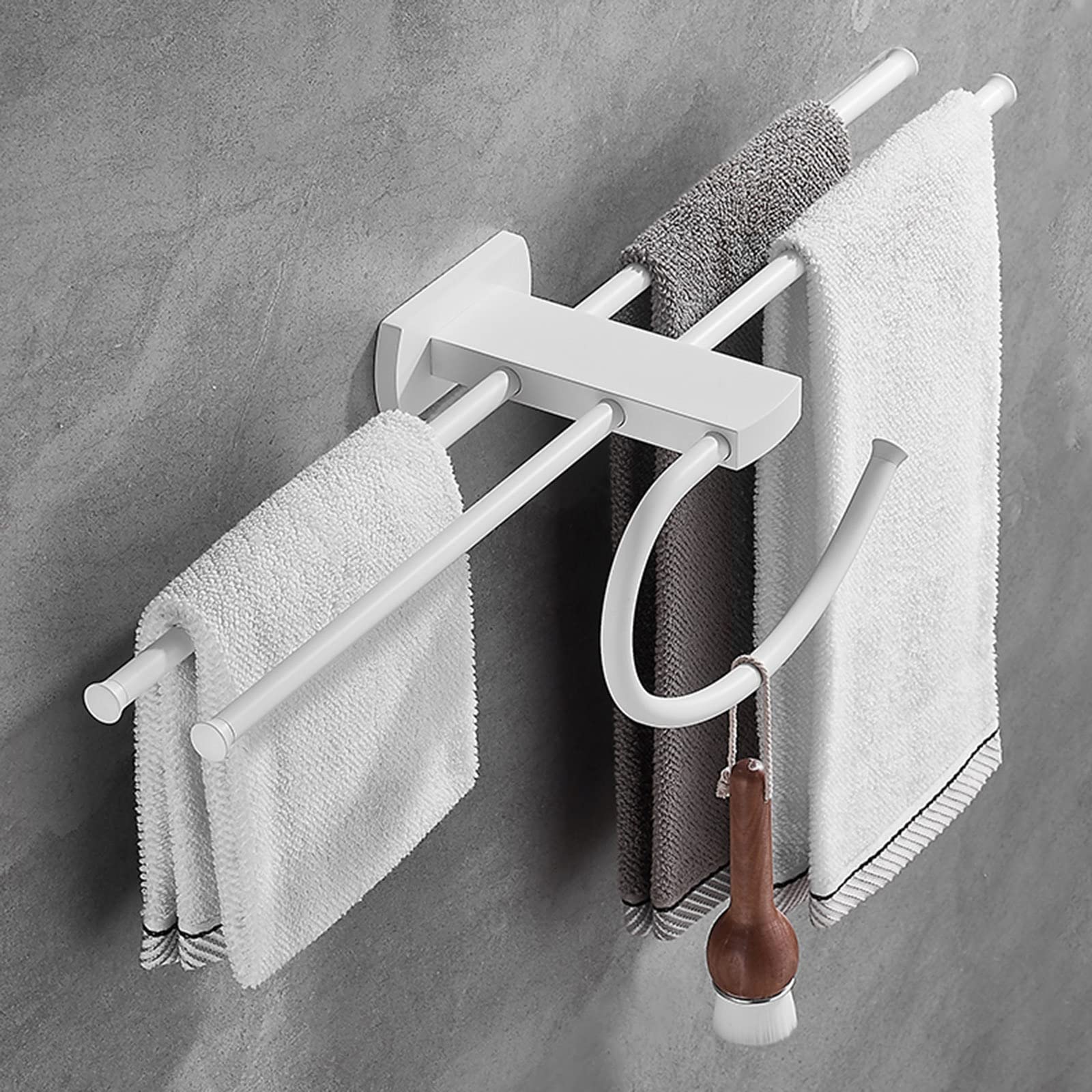 Toallero de Pared Autoadhesivo sin Taladro, Doble, de latón, para Cocina y baño, Color Dorado, 50 cm (Color: Negro, tamaño 50 cm) (Blanco, 60 cm)