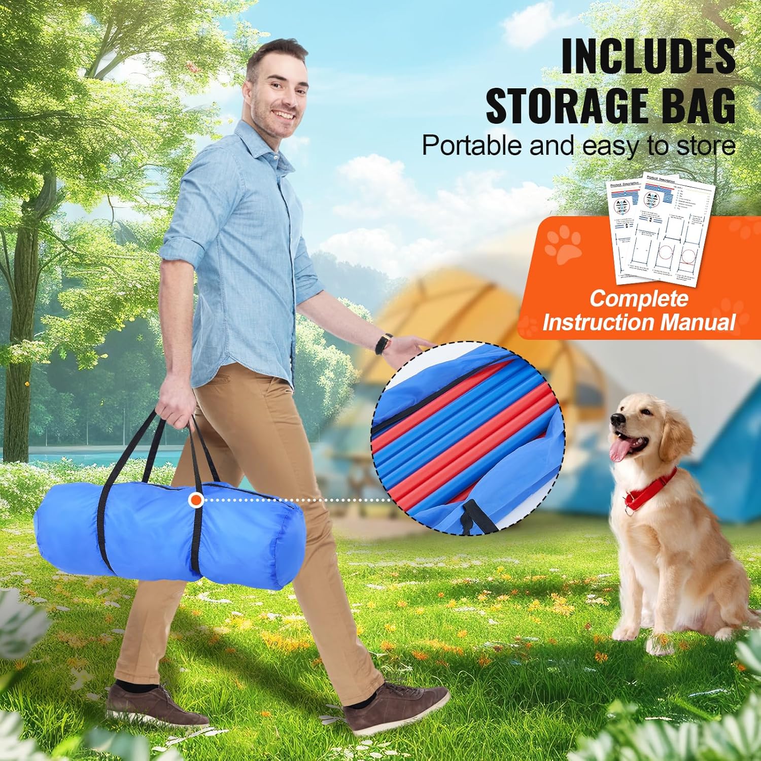 Happybuy Dog Agility Training Equipment, 4 PCS Set - Adjustable High Hurdles and Jump Ring, Puppy Obstacle Course Jump Starter Kit with Poles Storage Bag for Backyard, Indoor, Outdoor