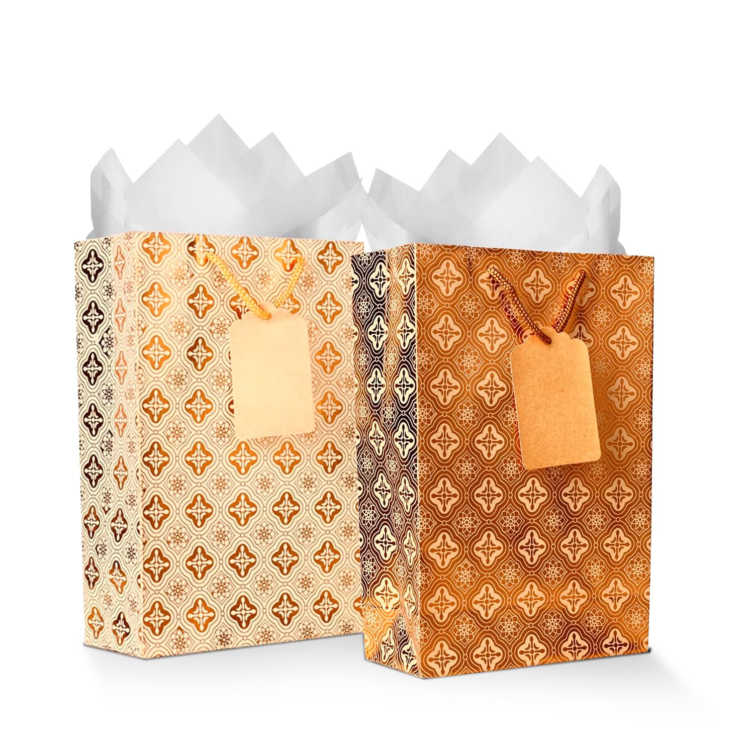 KidsyWinsy Pack Of 5 Copper Foil Gift Bag (Medium,8.65 * 3 * 12 Inches) With Tissue & Thank You Card-Paper Gift Bags | Return Gift Bags For christmas, Baby Shower, Festive Gifting, Birthday