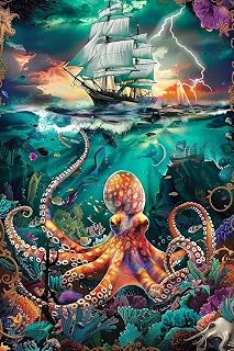 Pirate Ship Octopus Fighting Jigsaw 300 Pieces, Adult Sea Creature Puzzle, Fun and Challenging Brain Exercise for Jigsaw Puzzle Lovers - Ideal Gifts