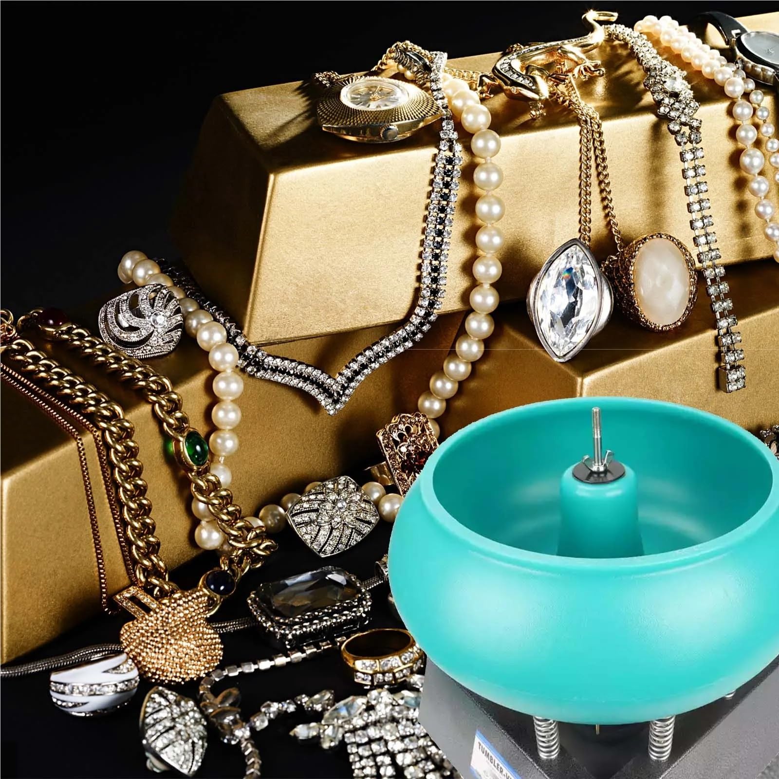 Pulidora de joyas Pulidora vibratoria extragrande premium de 12 pulgadas: pulidora en seco y húmedo for acabado de joyas de metal y perlas.