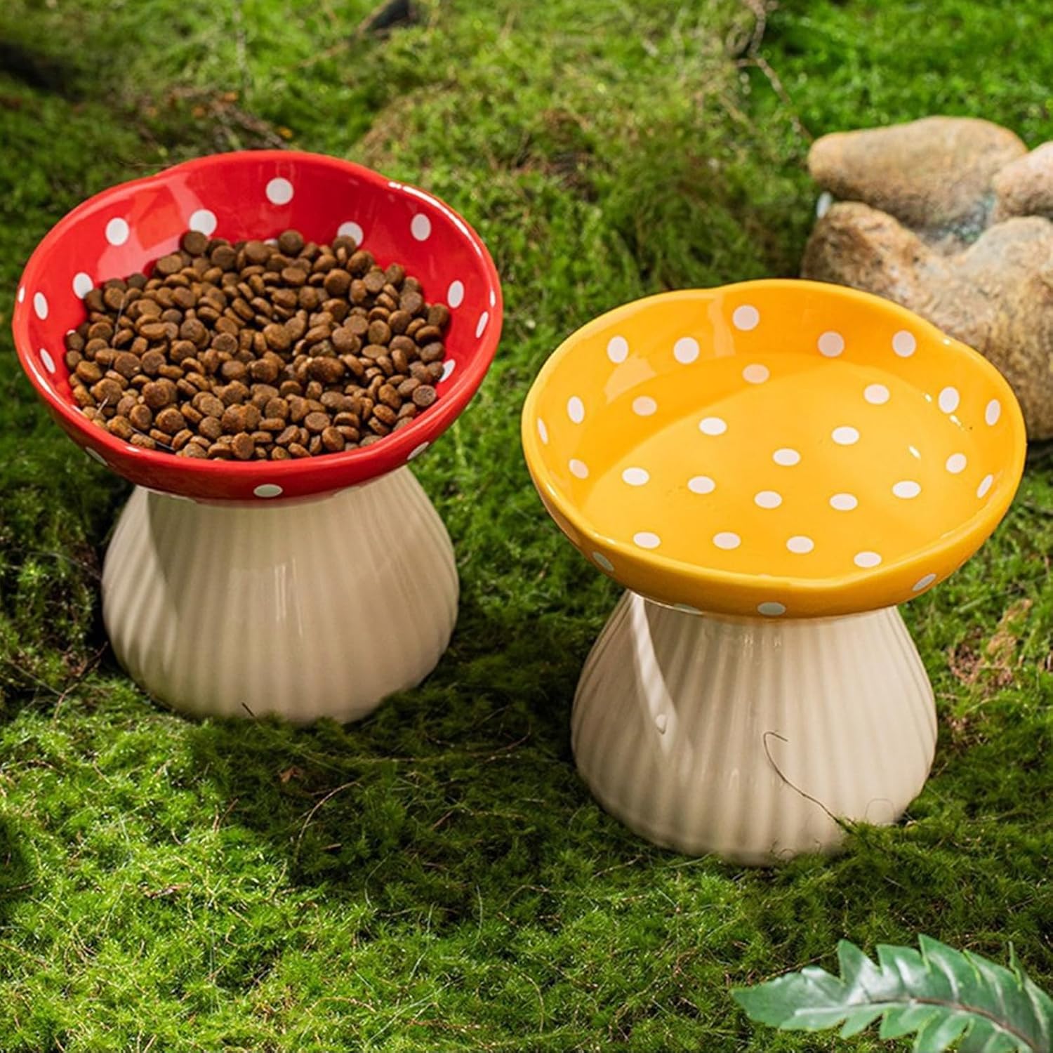 Elevated Mushroom Shape Cartoon Dish Smooth Round Bowl Comfortable Eating Creative Cats Bowl