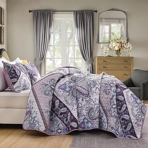 Miniatura 10 de Juego de edredón botánico gris azulado de 2 piezas, tamaño individual, estampado gris azulado con patrón de hojas beige, juego de colcha ligera para