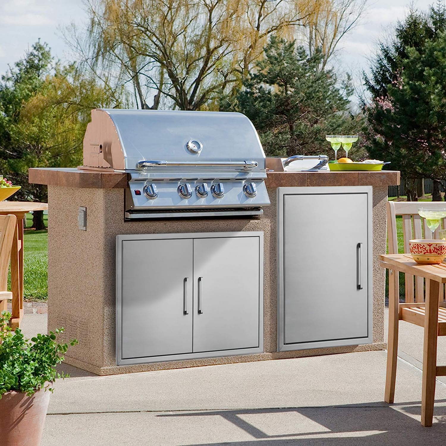 KODOM Outdoor Kitchen Doors 31W X 24H Inch, Double BBQ Access Doors, 304 Stainless Steel Doors For Outdoor Kitchen Cabinet Grill Station Or BBQ Island