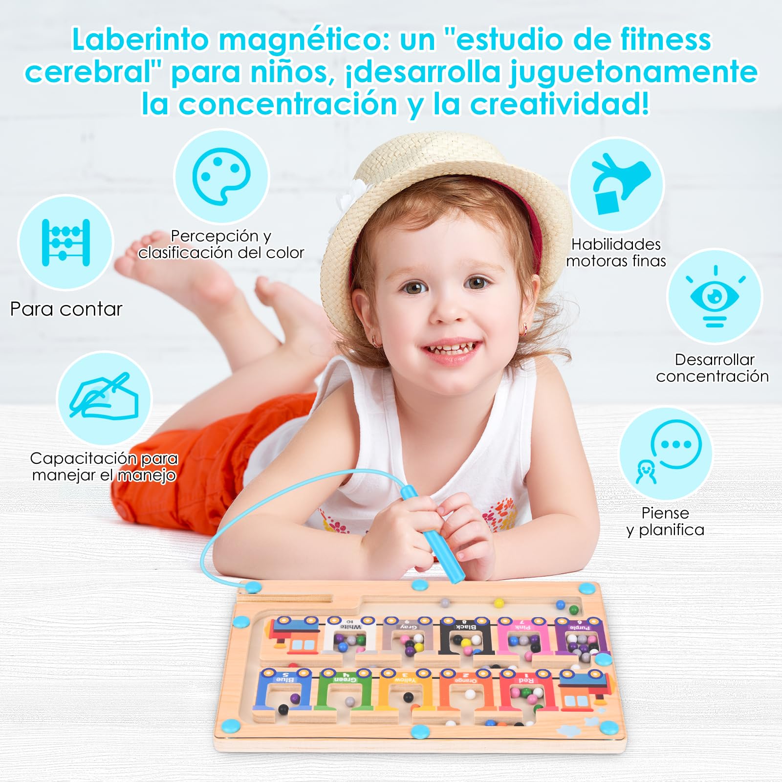Juguetes Montessori 3 Años, Madera Laberinto Magnético Juguetes, Juegos Educativos Niños, Aprender a Clasificar los Colores, Contar, Regalos Educativos para Niños y Niñas a Partir de 3 Años