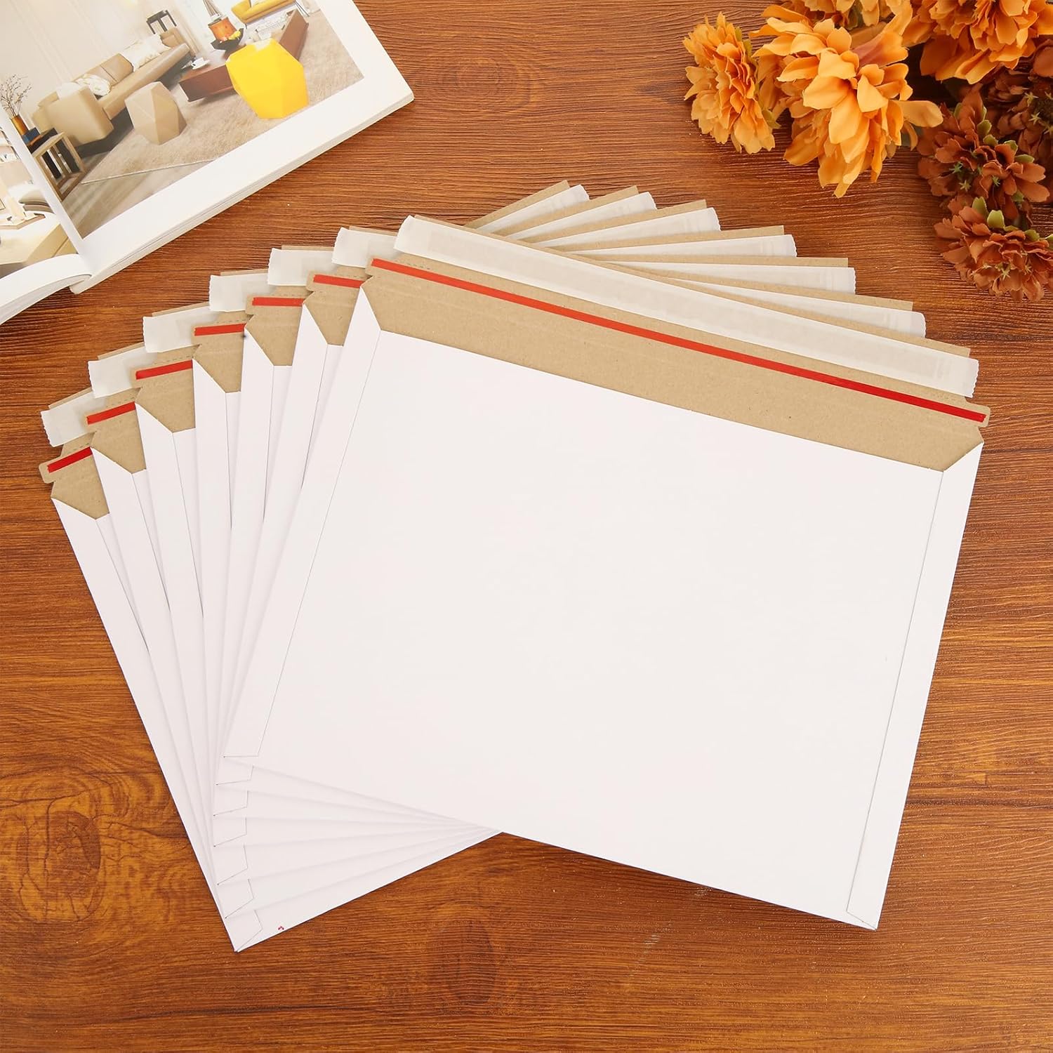 100 Pack 12x9.5 Inch Rigid Mailers, Self Seal Photo Document Mailer Cardboard Mailing Envelopes Stay Flat Mailers for CD, Photos, Document, Pictures, Papers, Files, White - Image 6
