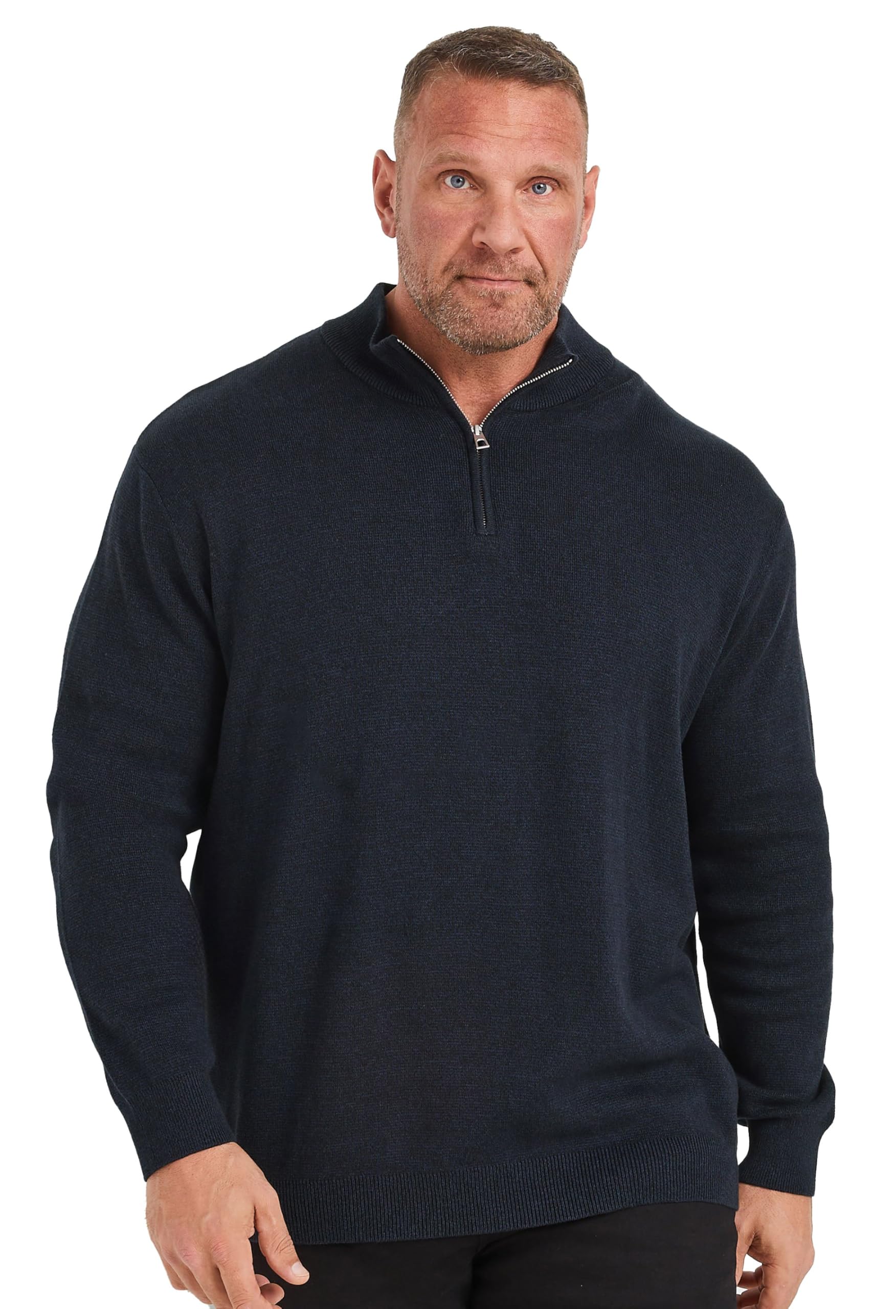 BadRhino Big & Tall Blue Milano Quarter Zip Knit Jumper - Men's - Plus Size Curve