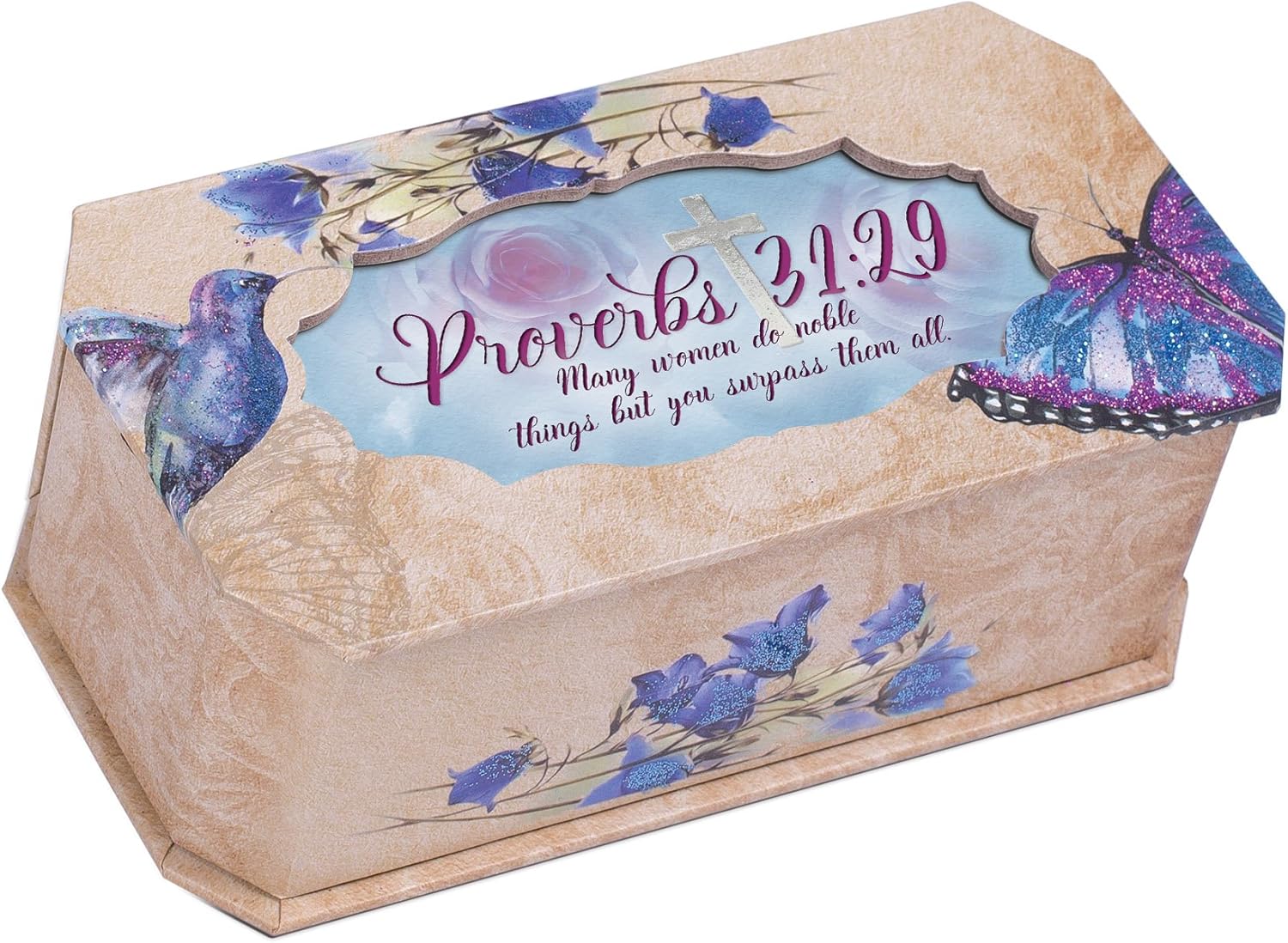Cottage Garden Many Women Noble Things Butterfly and Bird Glitter Musical Box Plays Tune Amazing Grace