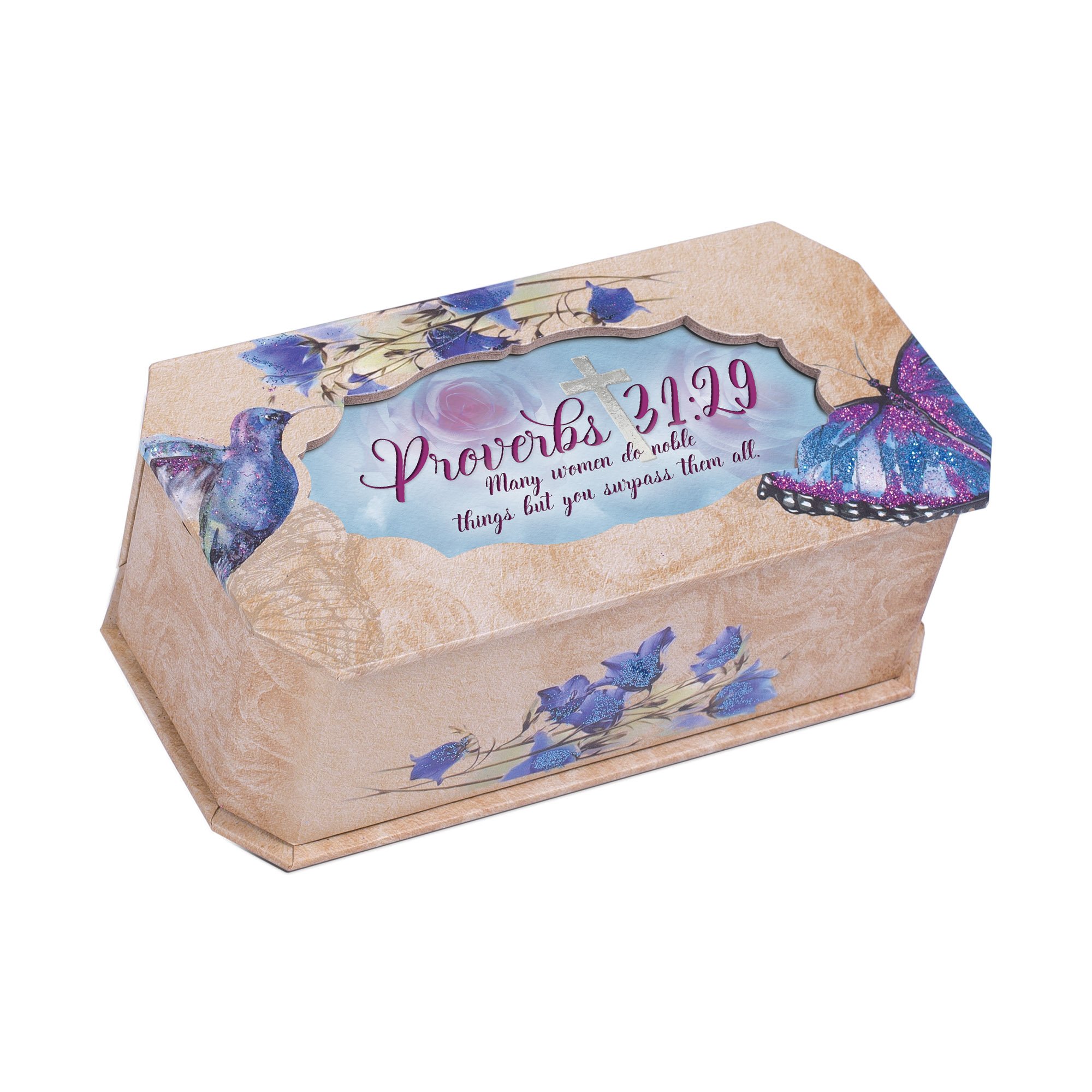 Cottage Garden Many Women Noble Things Butterfly and Bird Glitter Musical Box Plays Tune Amazing Grace