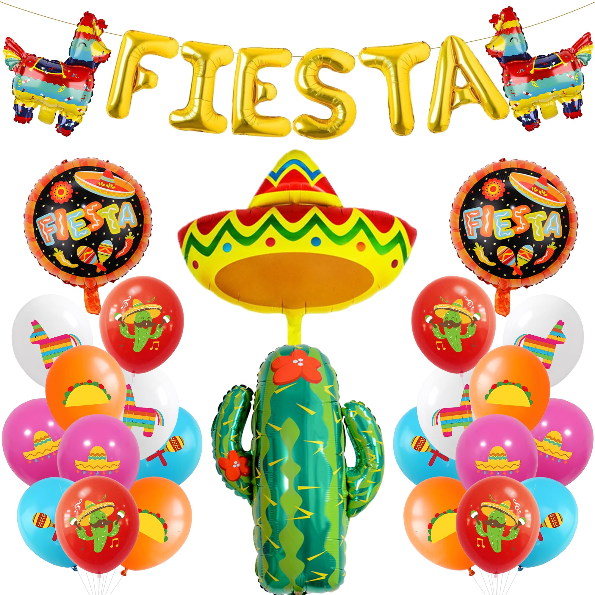 Mexican Fiesta Party Decorations Balloons - 27 Pcs Fiesta Balloon Banner Burrito Cactus Llama Mexican Hat Balloons Cinco De Mayo Balloon Set for Mexican Fiesta Theme Party Carnivals Festivals