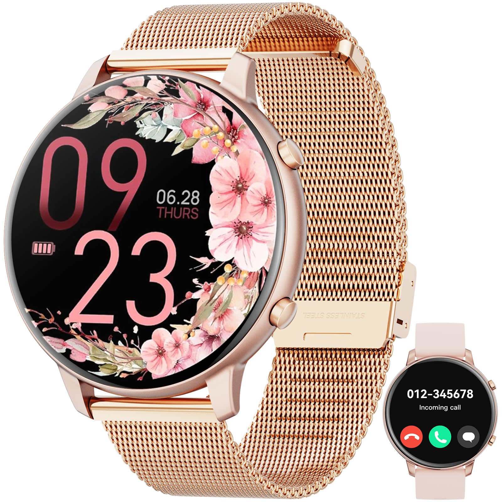 Hwagol Montre Connectée Femme avec Appel Bluetooth,1.39" HD Montre Connectée avec 2 Bracelets avec Moniteur de Sommeil Fréquence Cardiaque Podomètre Fitness Tracker pour Android iOS