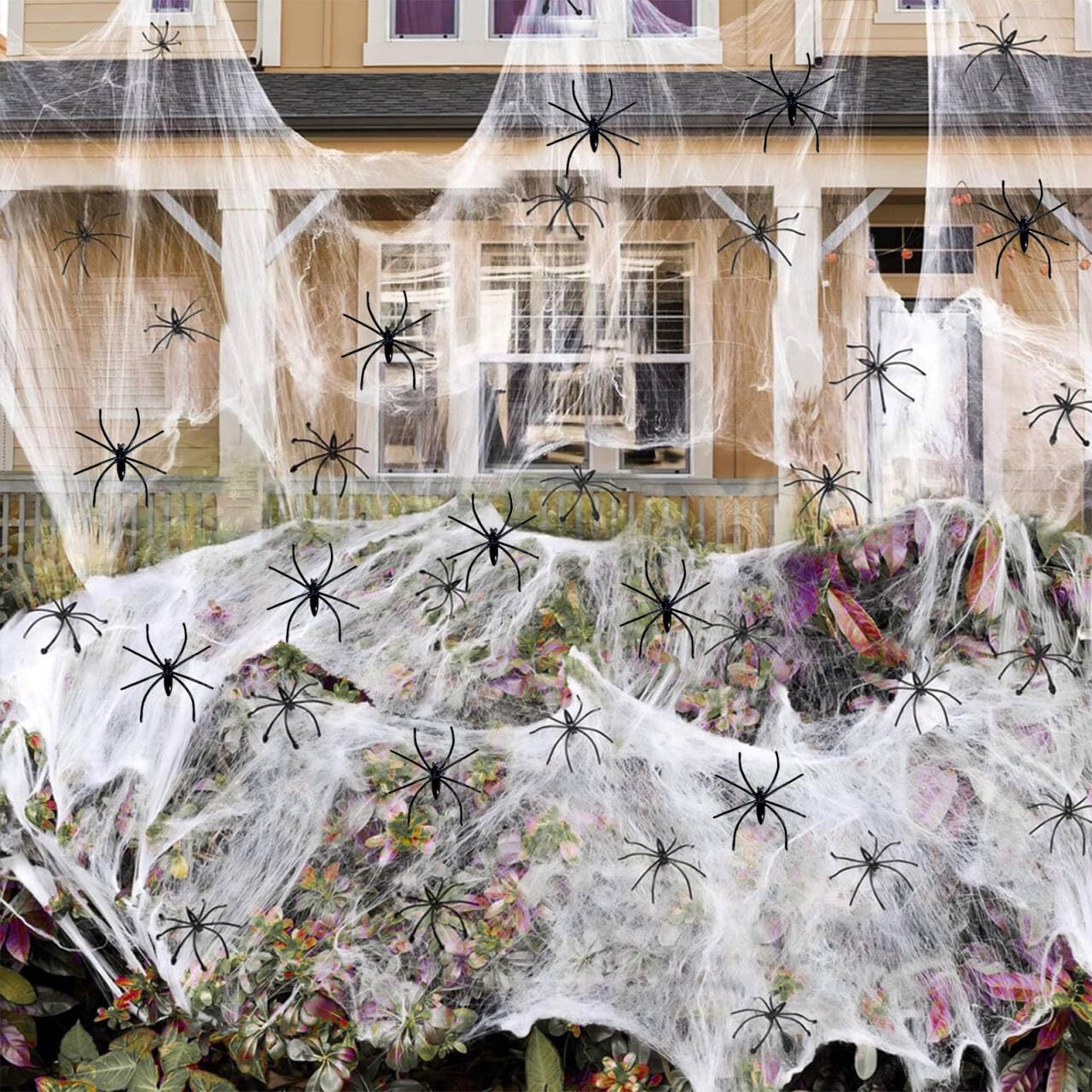 Halloween Spinnennetz Deko Set - 350g Netze + 1 Große Spinne + 60 Mini Spinnen