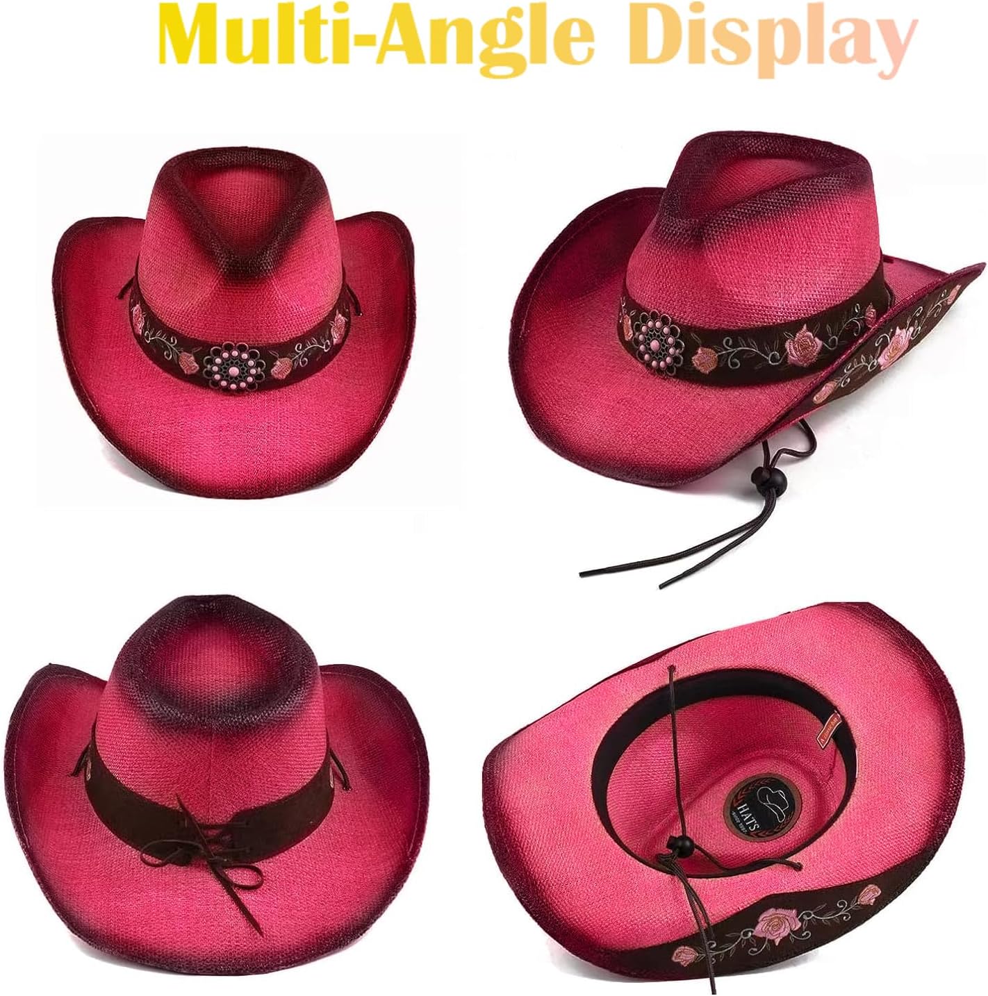 Cowboy Hats for Women Black Cowgirl Hats Classic Woven Embroidered Straw Western Hats for Women Music Festival Party Beach - Image 4