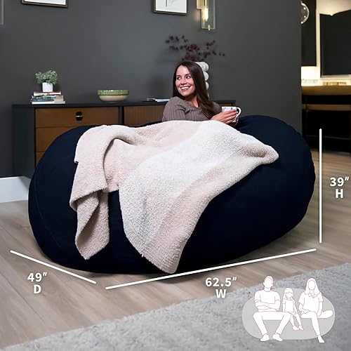 Miniatura 379 de Big Joe Fuf - Puf extragrande (XXL) relleno de espuma con funda extraíble, color niebla Lenox, poliéster tejido duradero, 6 pies, gigante Negro