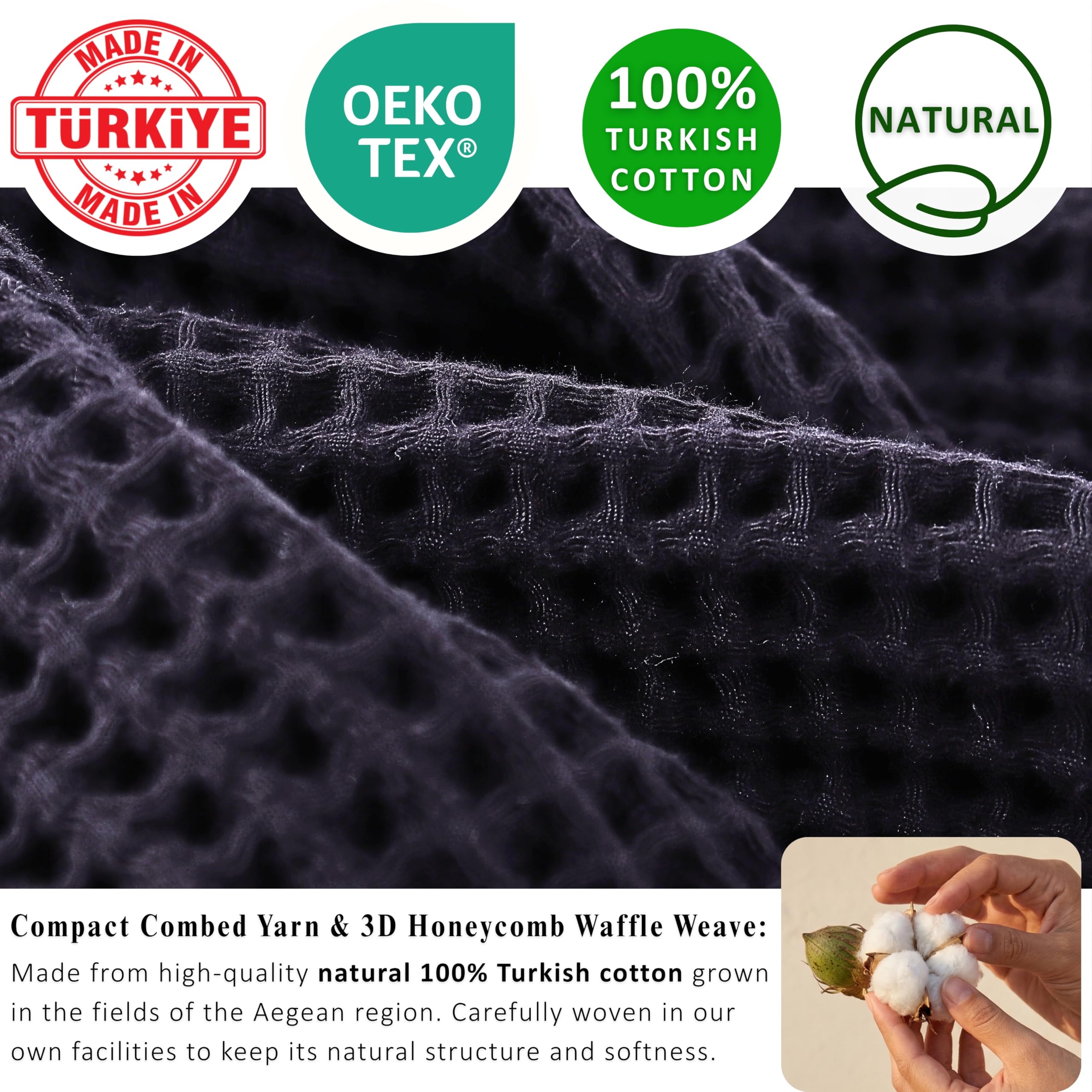PÜSKÜL Badetücher aus 100 % türkischer Baumwolle, Waffelmuster, 2er-Set, extra groß | Schwarzes, übergroßes Badetuch für Bad und Strand. Waben-Waffelgewebe, hochwertiges Öko-Tex, hergestellt in der Türkei.