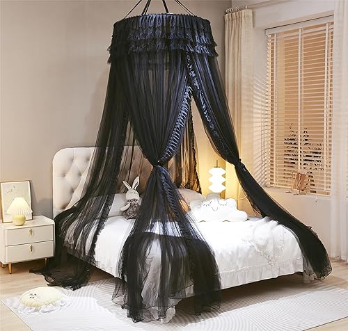 Toldo de cama de princesa de malla transparente de doble capa para niñas y adultos, encaje de encaje de tres puertas, cúpula de malla abierta,