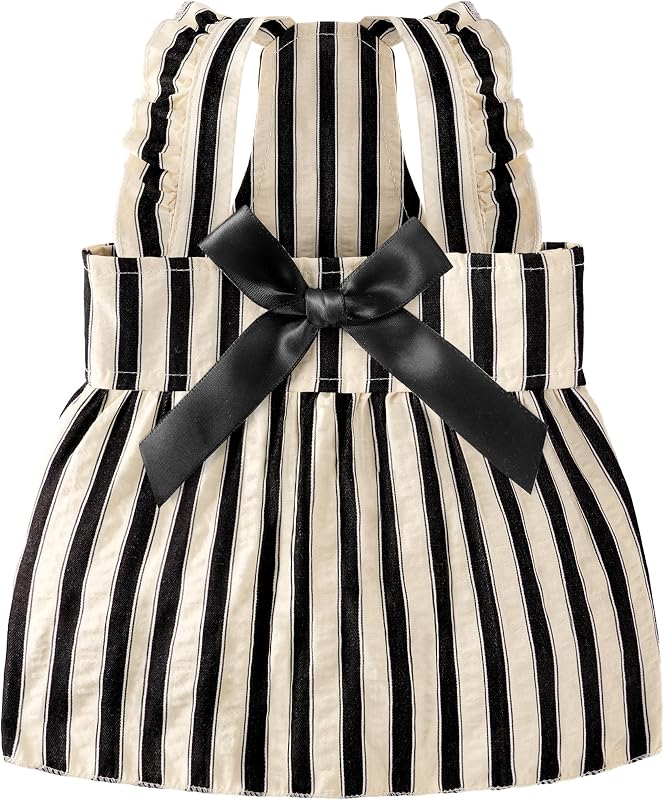 Vestido Listrado para Cães e Gatos Pequenos com Laço BAOBICUTE