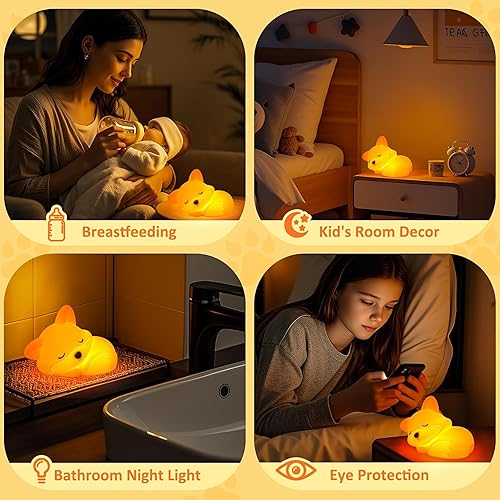 Miniatura 101 de Luz nocturna LED de gato, 16 colores regulables para guardería, luz nocturna kawaii, súper blanda de silicona recargable por USB, lámpara de noche