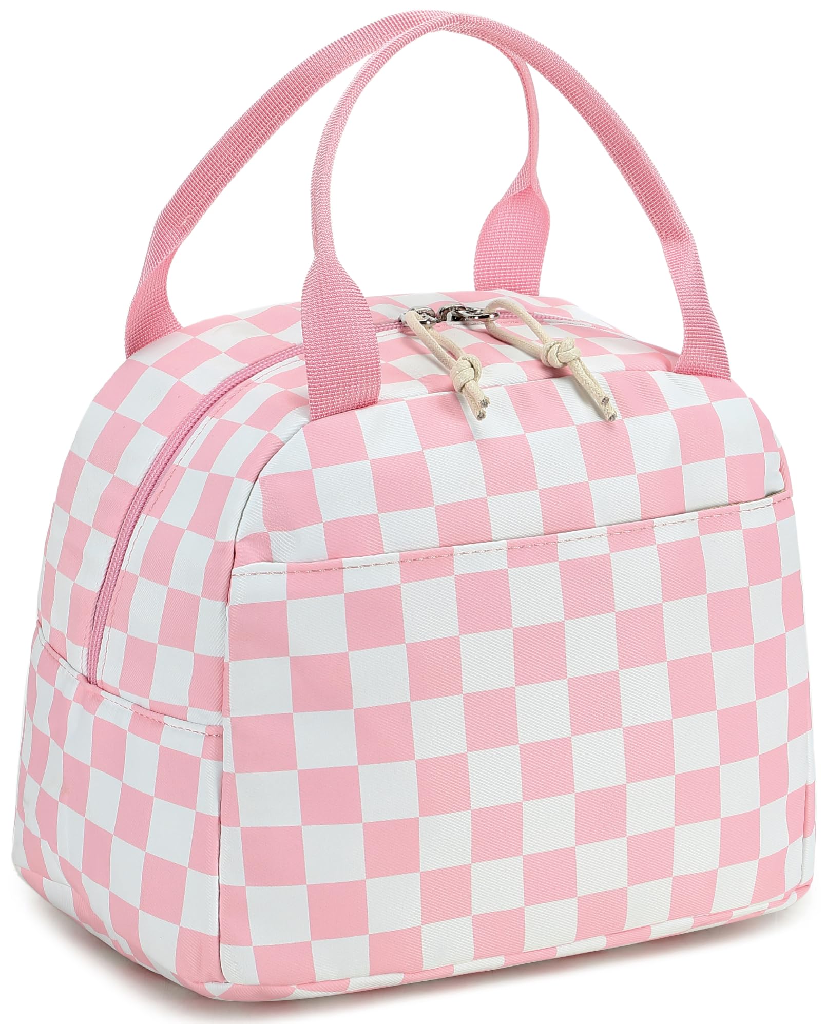 LEDAOU Lunch Box for Women Insulated Lunch Bag Lunch Tote Bags Leakproof Cooler Lunch Case for Travel Work Picnic (Pink Checkered)