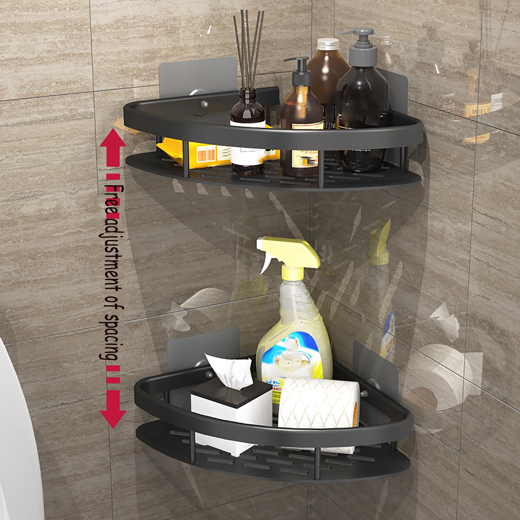 Mensole per Doccia Mensole per Bagno Mensole per Doccia angolari Mensola per Doccia in Acciaio Inox da Parete Organizer Senza Foratura Mensola per Doccia Cestino portaoggetti,Nero,B