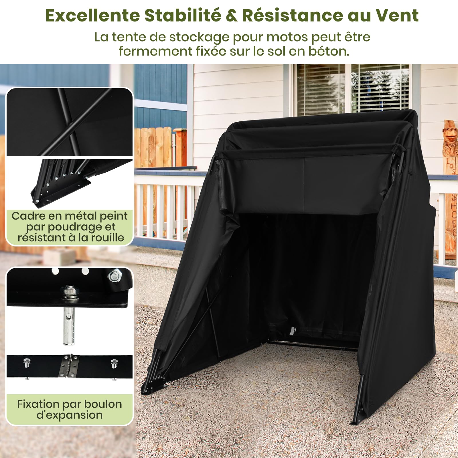 GOPLUS - Funda de moto para exterior, 342 x 137 x 193 cm, funda de moto impermeable, funda Oxford, ventana de ventilación, tornillo de expansión, cobertizo de coche