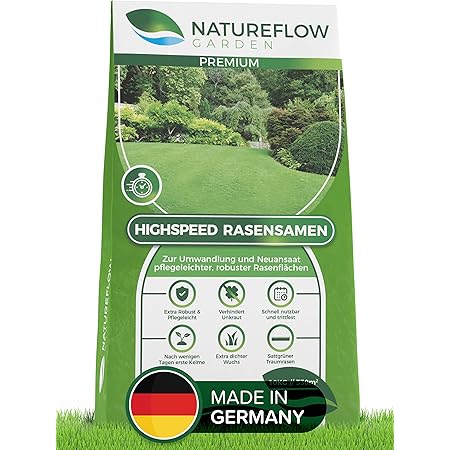 Natureflow Rasensamen schnellkeimend pflegeleicht zum Traumrasen - Grassamen für Sonne und Schatten - Premium Qualität - 10 kg
