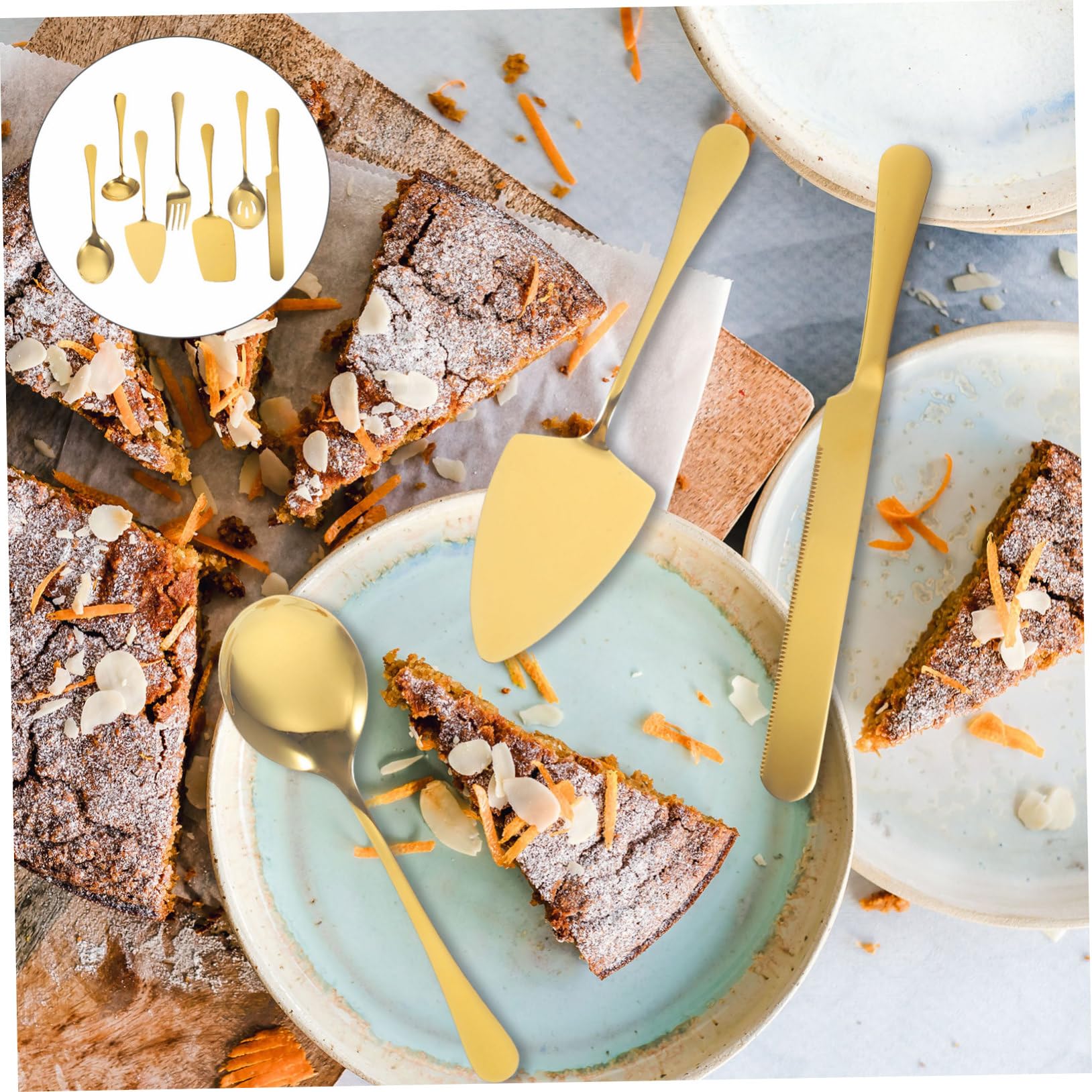 Ciieeo Posate in Acciaio Inossidabile per Servire Torte Forchette e Cucchiai Riutilizzabili per Feste Matrimoni e Buffet Utensili da Portata per Cibo Occidentale