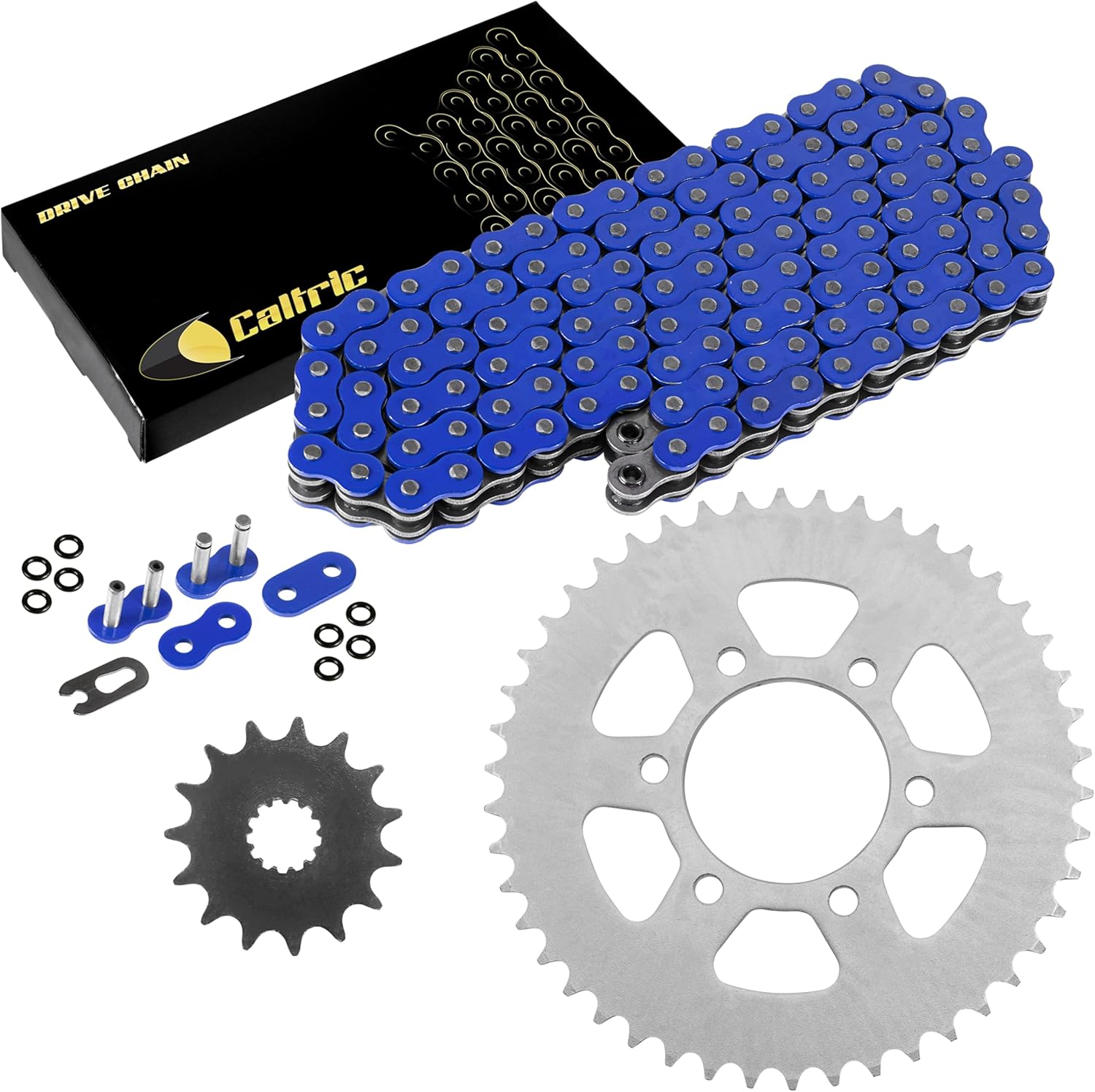 Caltric O-Ring Blue Drive Chain & Sprockets Kit Compatible with Kawasaki Ex650 Ex-650 Ninja 650R 2006-2014