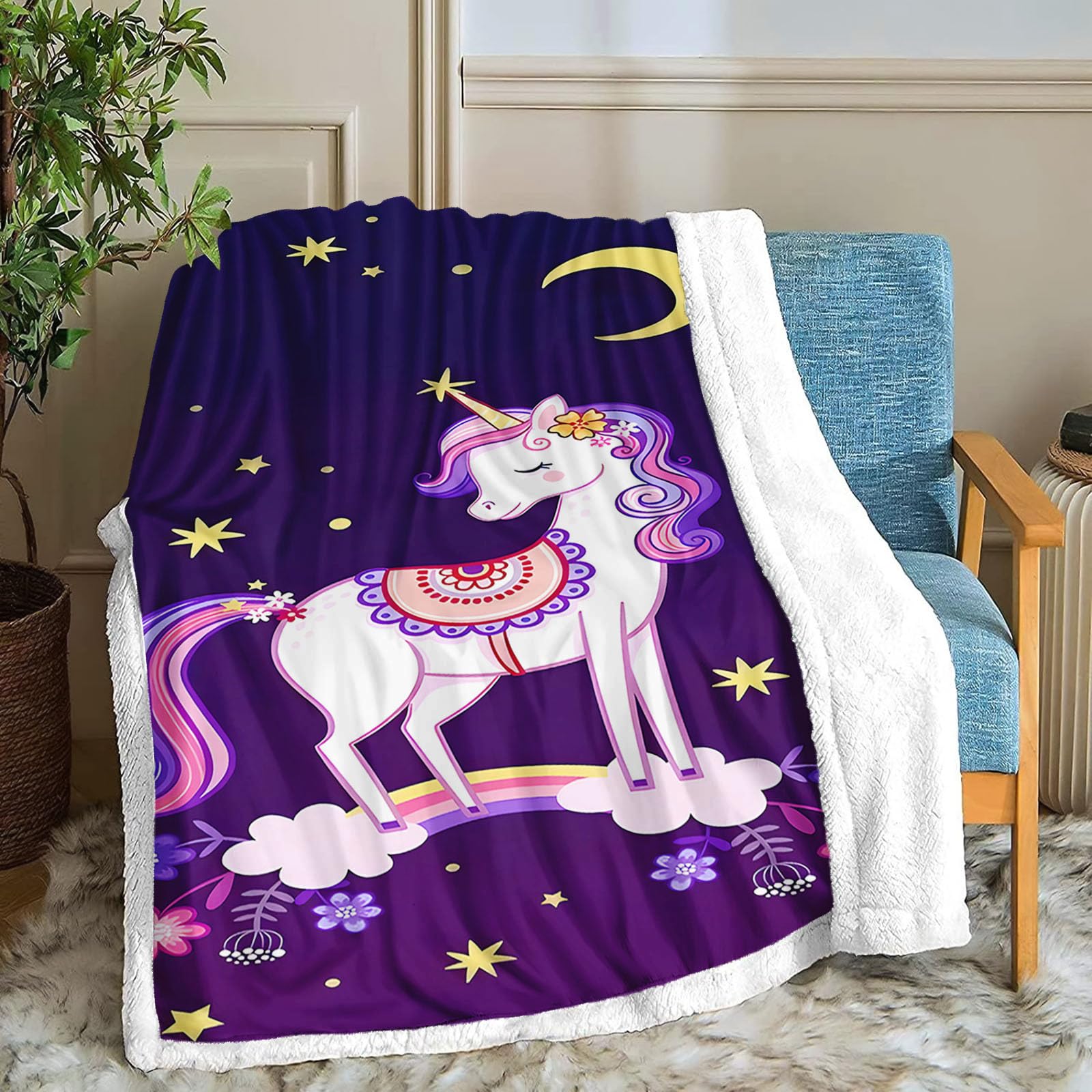 Coperta in pile con unicorno, per letto, divano, 150 x 200 cm, per Coperta in pile con unicorno, per letto, divano, 150 x 200 cm, per